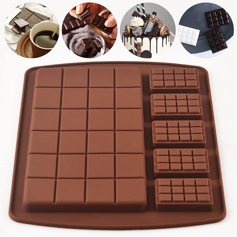 Homedge Break-Apart Chocolate Mold, Set Of 4 Packs Silicone Protein And Energy Bar Molds For Caramels Ganache Pralines