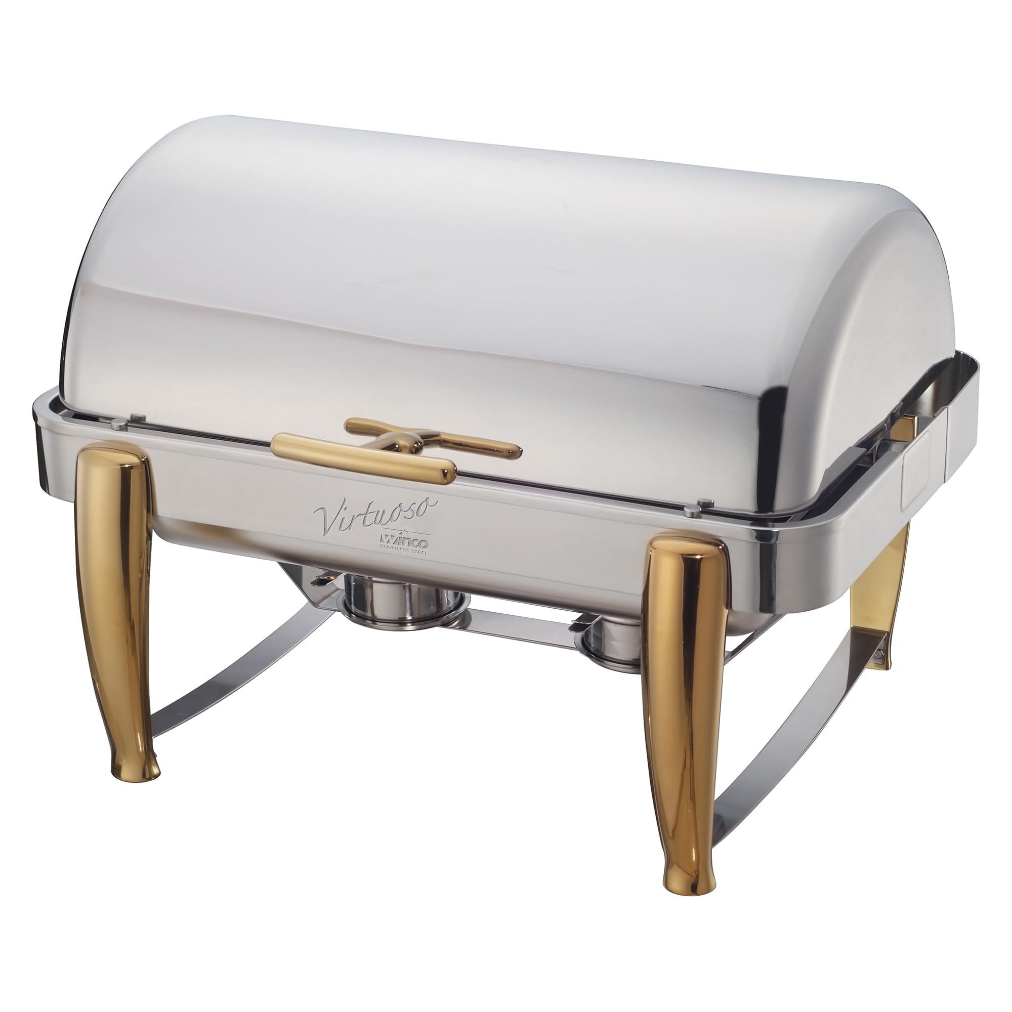 Winco Virtuoso Heavy-Duty Stainless Steel Chafer with Gold Accents, 8 Quart