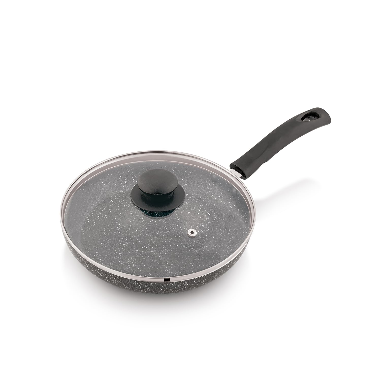 Amazon Solimo Granite Finish Fry Pan With Glass Lid | Induction Base | Pfoa Free | High Temperature Resistant Exterior Coating |
