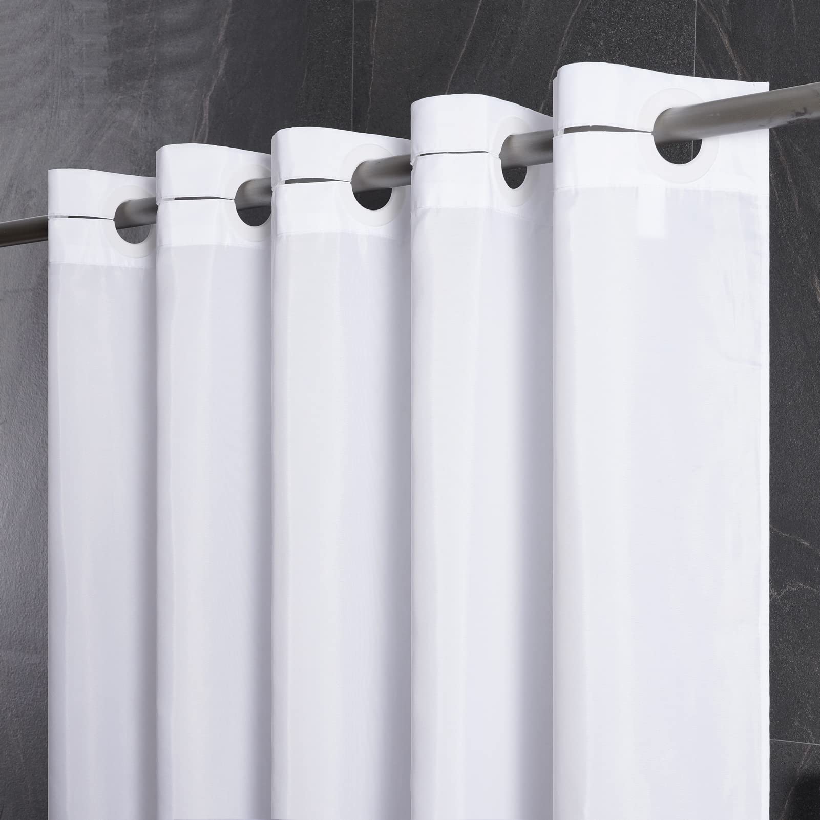 Furlinic No Hook Shower Curtain Fabric White Waterproof Shower Curtain or Liner Hotel Spa Luxury Washable Cloth Decoratvie Bathroom Curtains with 10 Plastic Split Grommets 72x72 Inch Standard Size