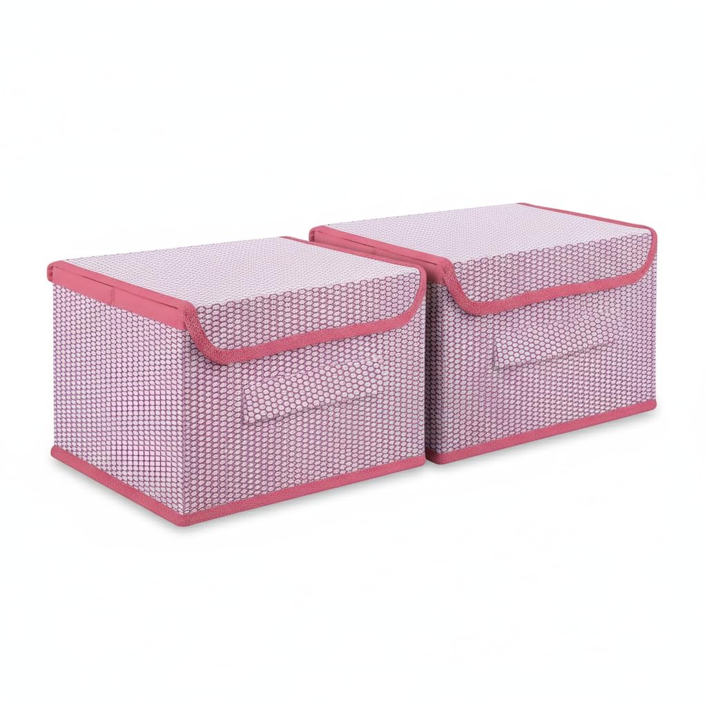 Skylarc Drawer Storage Box | NonWoven Clothes Organizer For Toys | Storage Box With Handle (Pink, Pack Of 2)