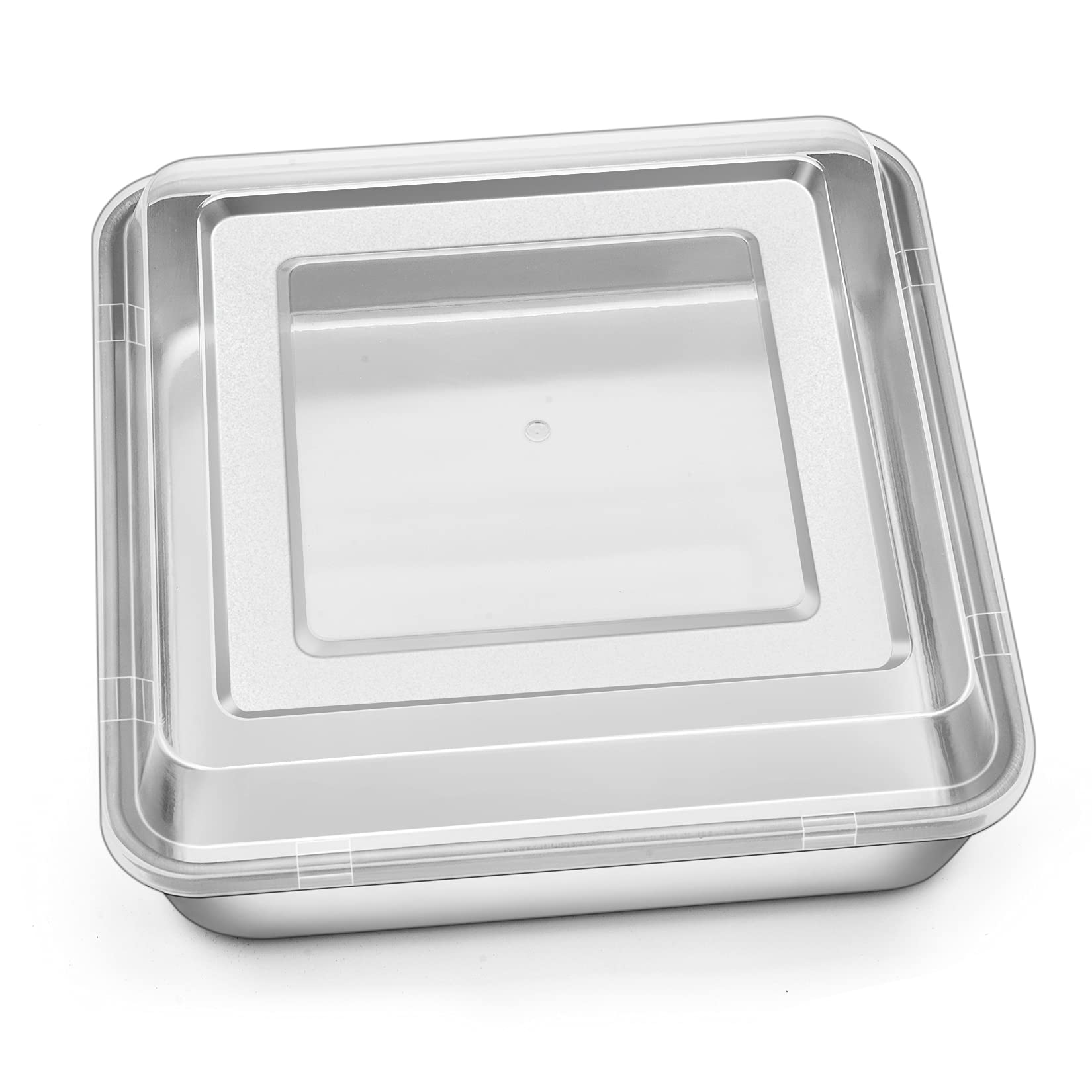P&P Chef 9.5 Inch Square Baking Pan With Lid, Stainless Steel Cake Pan For Roasting Lasagna Brownie Casserole Bread, A Plastic R