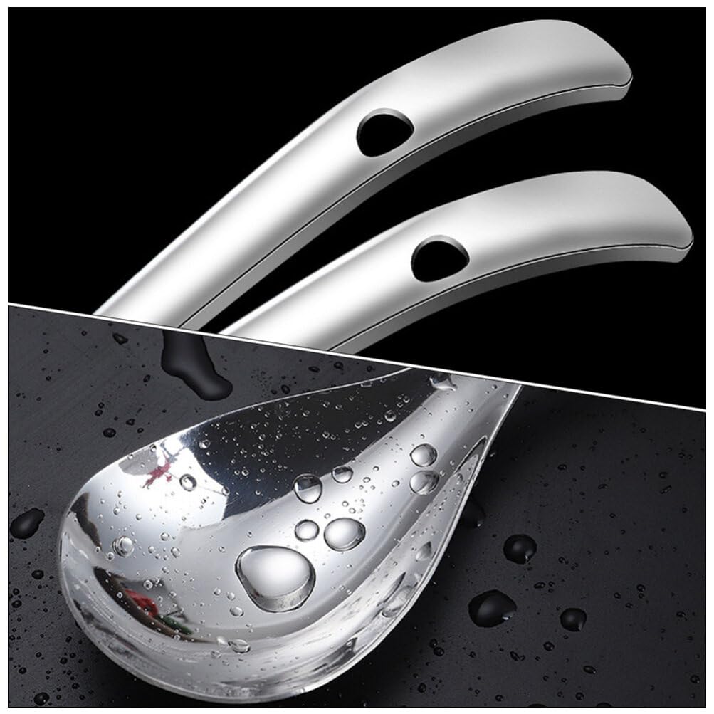 Bestonzon Rice Paddle Rice Spoon Stainless Steel Kitchen Utensil Rice Scooper Rice Spatula Soup Scoop Food Serving Spoon For Hom
