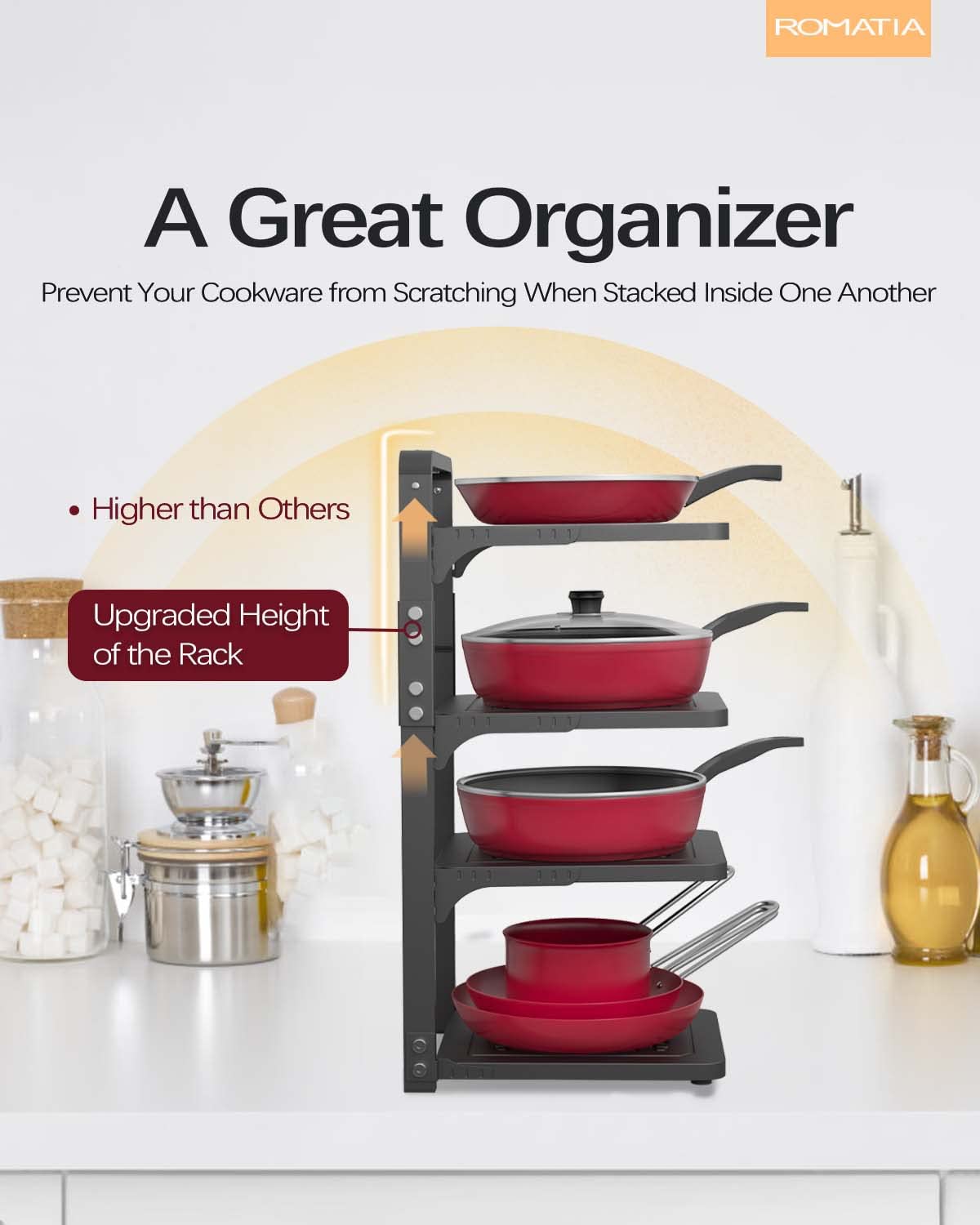 Romatia Pot And Pan Organizer Rack For Under Cabinet, Heavy Duty Pot Pan Rack Under Sink Organizers And Storage, Pot Lid Organiz
