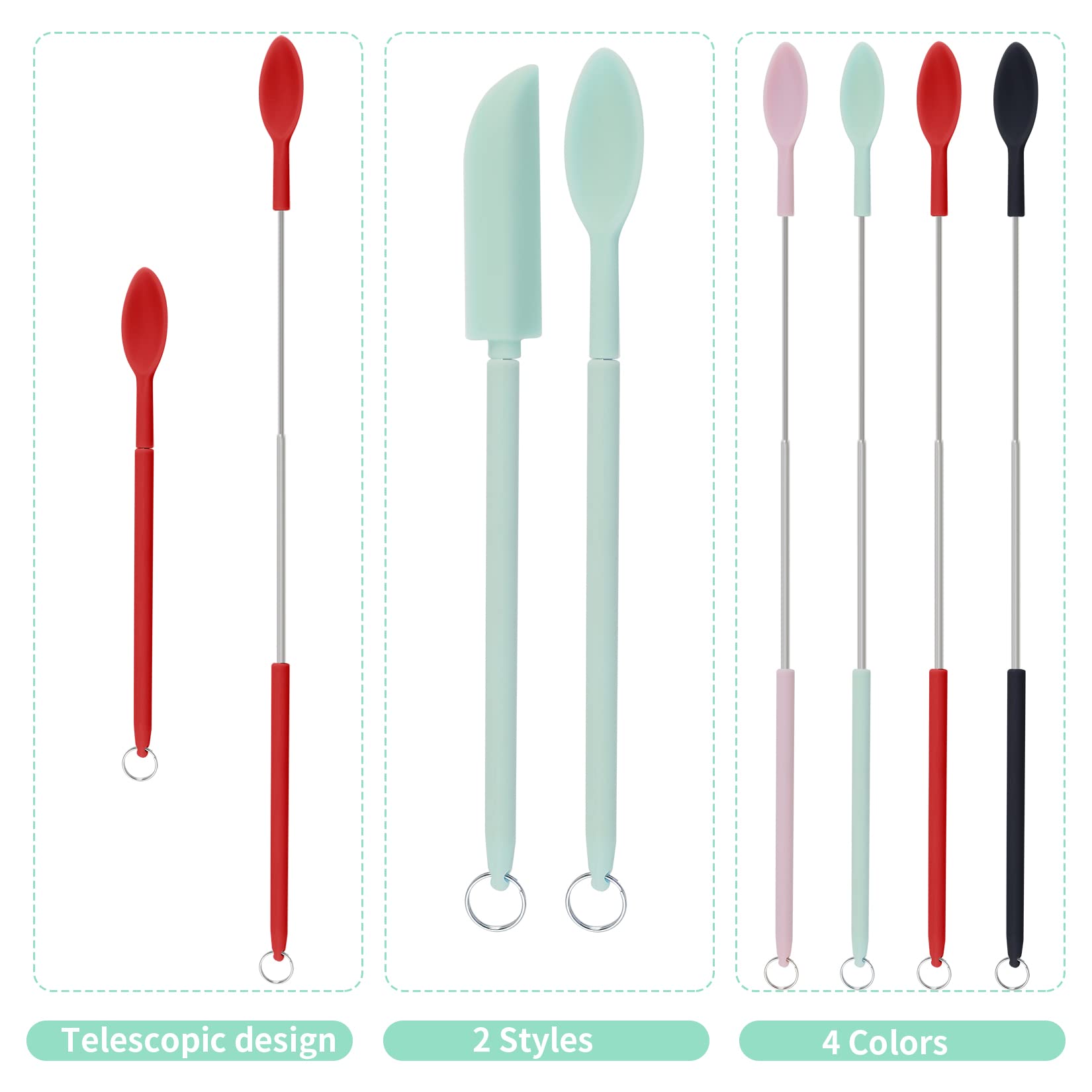 8Pcs Mini Silicone Telescopic Spatula And Scooping Spoon Set Tiny Jar Spatula Adjustable Small Spatulas Reusable Handle Scraper