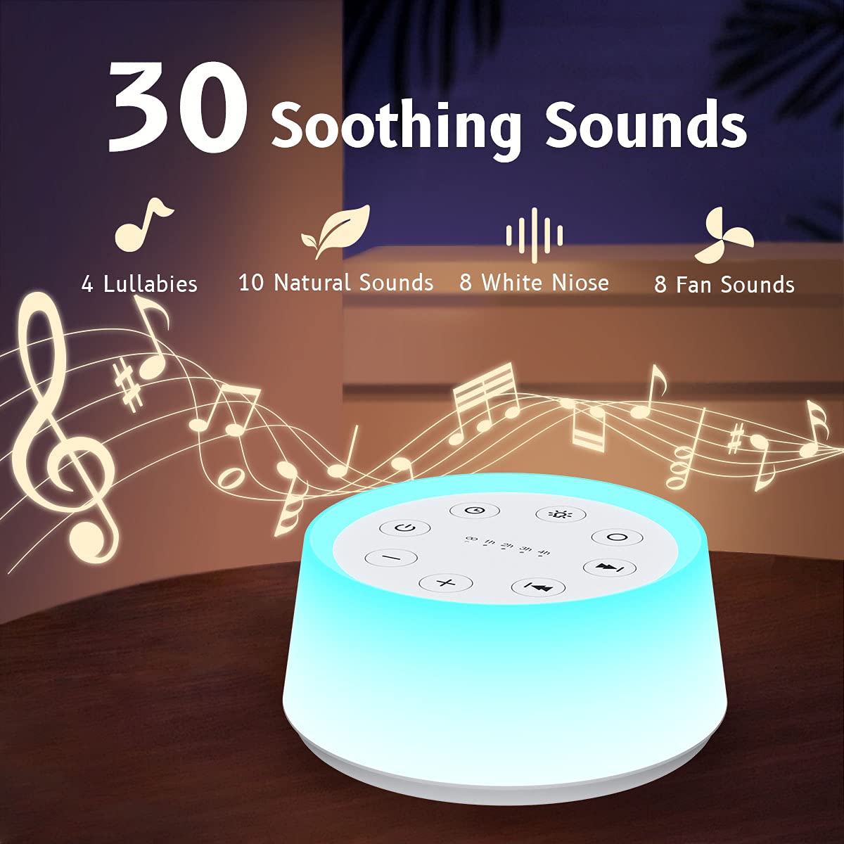 ColorsNoise Sound Machine and White Noise Machine with 30 Soothing Sounds with 12 Colors Baby Night Light with Memory Function (T-White)