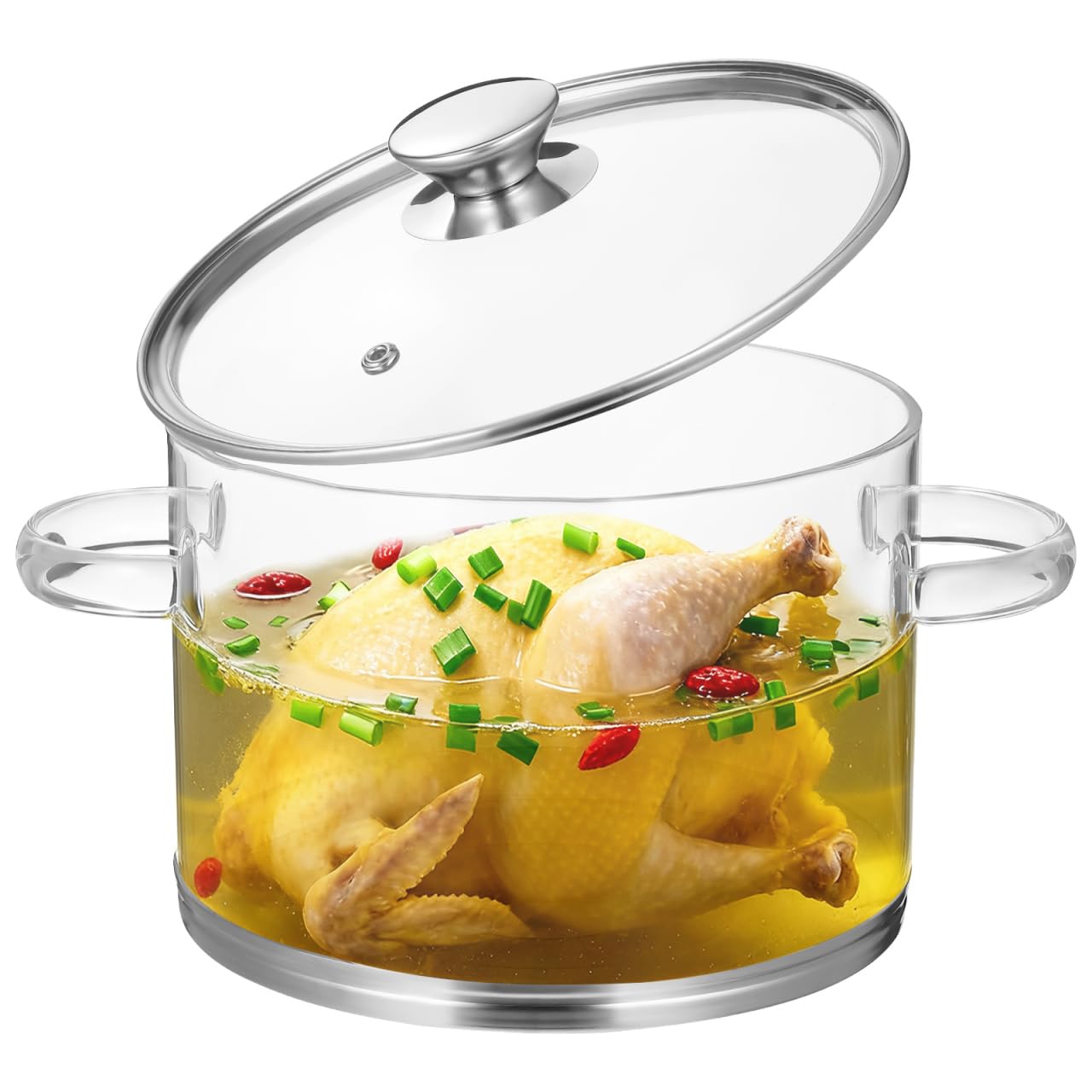 SHERCHPRY Clear Glass Saucepan with Lid Borosilicate Glass Pot with Stainless Steel Base HeatResistant Simmering Pot for Stove 
