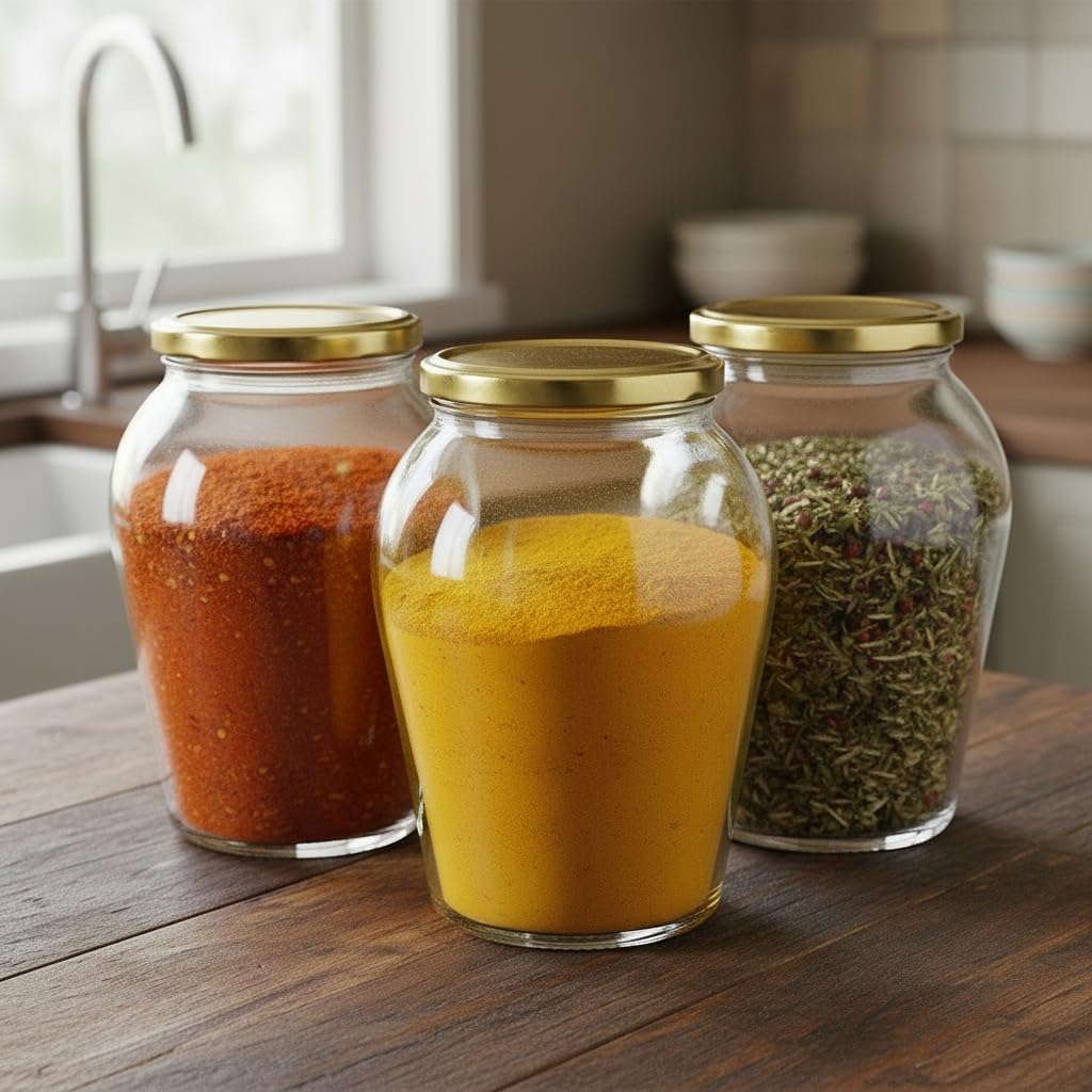 Ginoya Brothers  Kitchen Glass Jar (3, 1000 Ml. Pot Shape Jar)