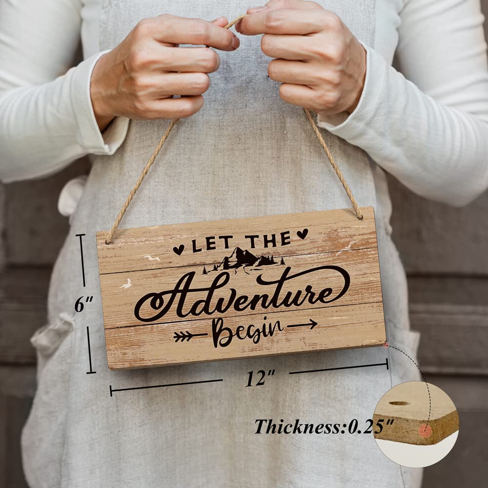 Heuhuww Let the Adventure Begin Sign 6   x12   Nursery Kids Room Decor,Adventure Signs for Cabin Camping Camper,Gifts for Baby S