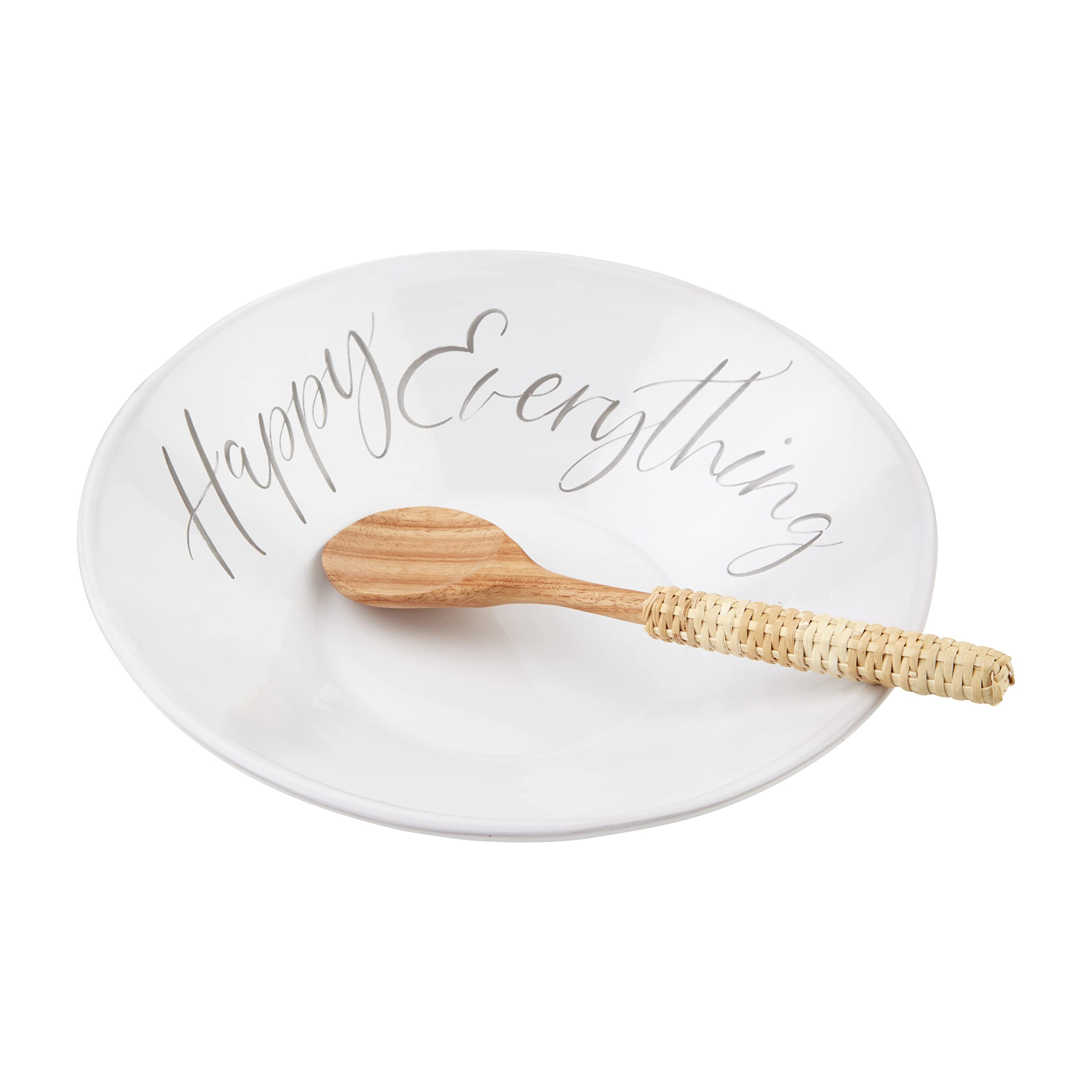 Mud Pie Happy Everything Set, Bowl 3'' X 12'' Dia | Spoon 11 1/2'', White
