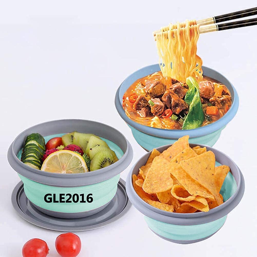 Gle2016 3 Pcs Food Grade Silicone Collapsible Bowl Lunch Box - Expandable Food Storage Containers Set -Silicone Salad Bowl With