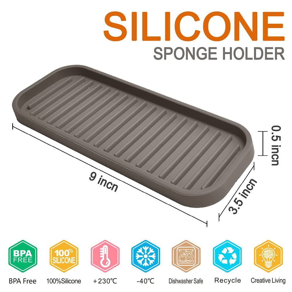 Gosmol Silicone Sponge Holder Kitchen Sink Organizer Tray Dish Caddy Soap Dispenser, Scrubber Spoon Holder,Dishwashing Accessori