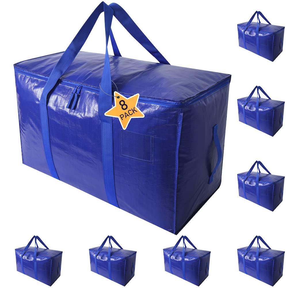 Extra Large Moving Bags Heavy Duty Totes For Storage Packing, Space Saving, Traveling, With Zippers & Strong Carrying Handles (S