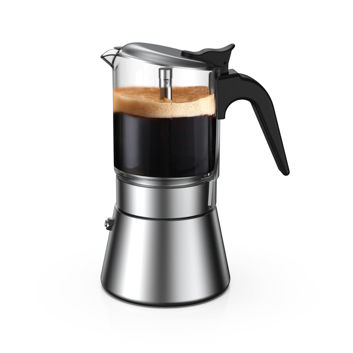 Sixaquae Moka Induction Stovetop Espresso Maker,Crystal Glass-Top & Stainless Steel Espresso Moka Pot,Classic Italian Coffee Mak