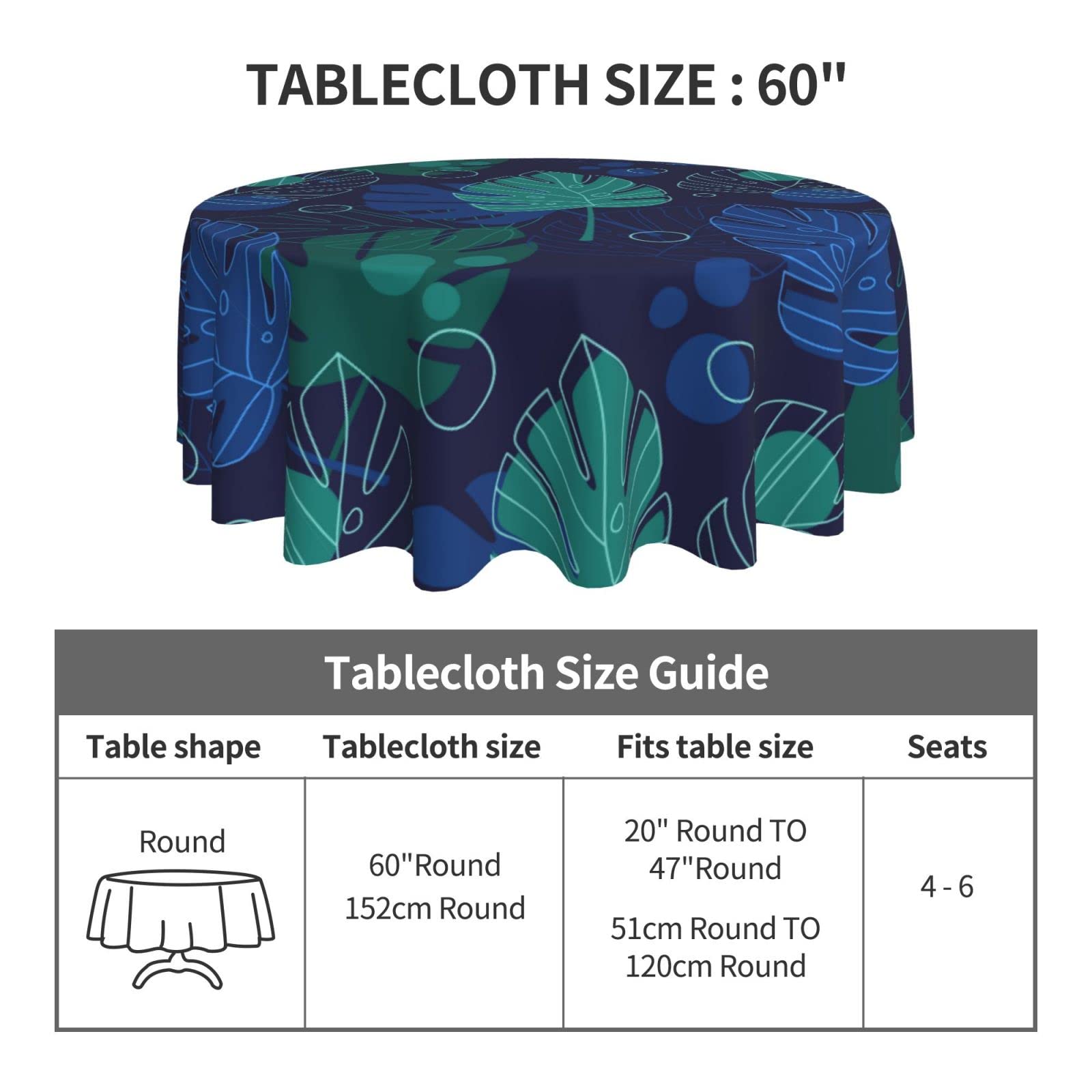 Hawaii Tropical Leaves Tablecloth Round Summer Table Cover Washable Polyester Table Cloth For Kitchen Party Picnic Dining Decor