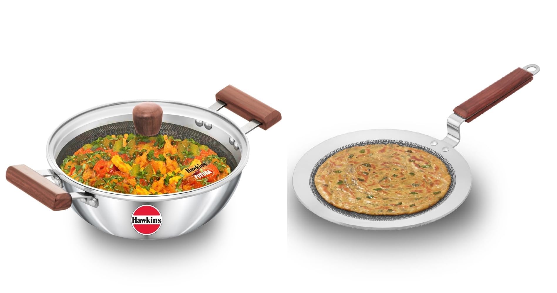 Hawkins Triply Stainless Steel Shielded Honeycomb Non Stick, Combo Set (24 Cm Tawa And 2.5 Lts Kadai With Lid)