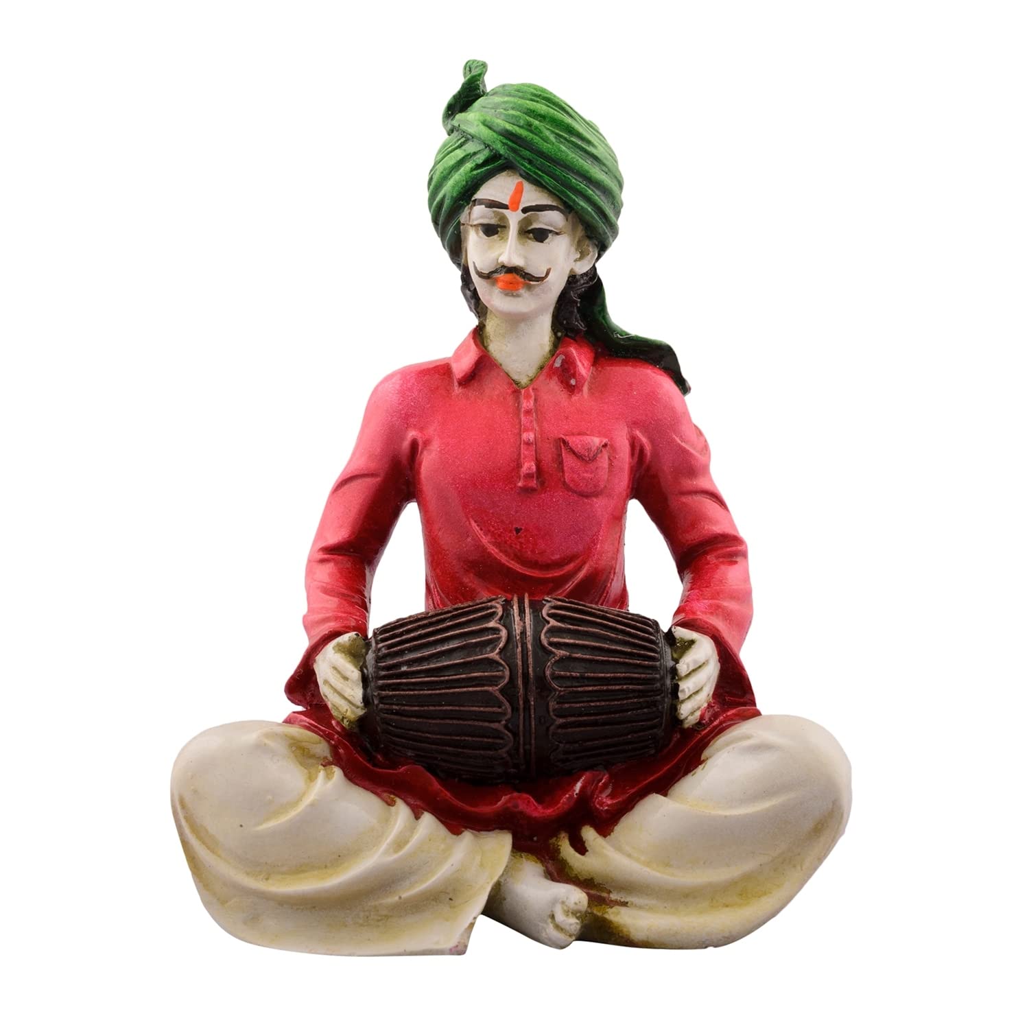 Ecraftindia Rajasthani Lady Playing Dholak Showpiece Polyresin Statue (11.25 Cm X 7.5 Cm X 15 Cm, Green And Orange)