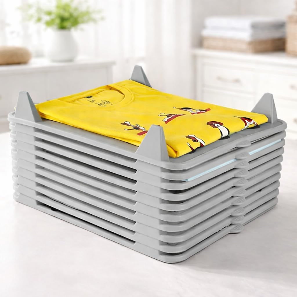 Urban Luxy Cloth Tray Wardrobe Organizer Cabinet Folding Board For Shirts, TShirt, Jeans, Storage Rack (Large, Grey (10)