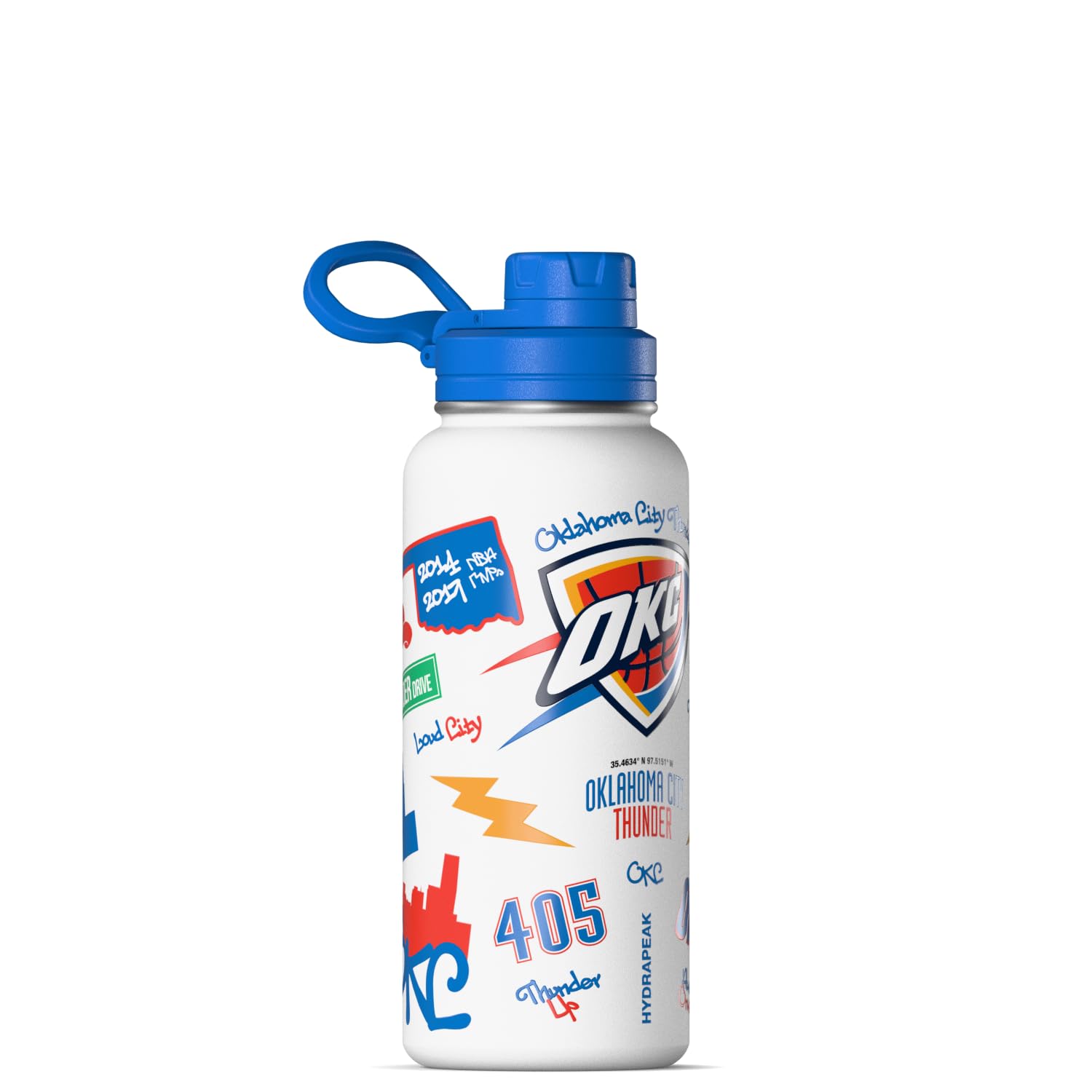 Hydrapeak x NBA Officially Licensed Oklahoma City Thunder 32 oz Active Water Bottle with Chug Lid Reusable Stainless Steel Doubl