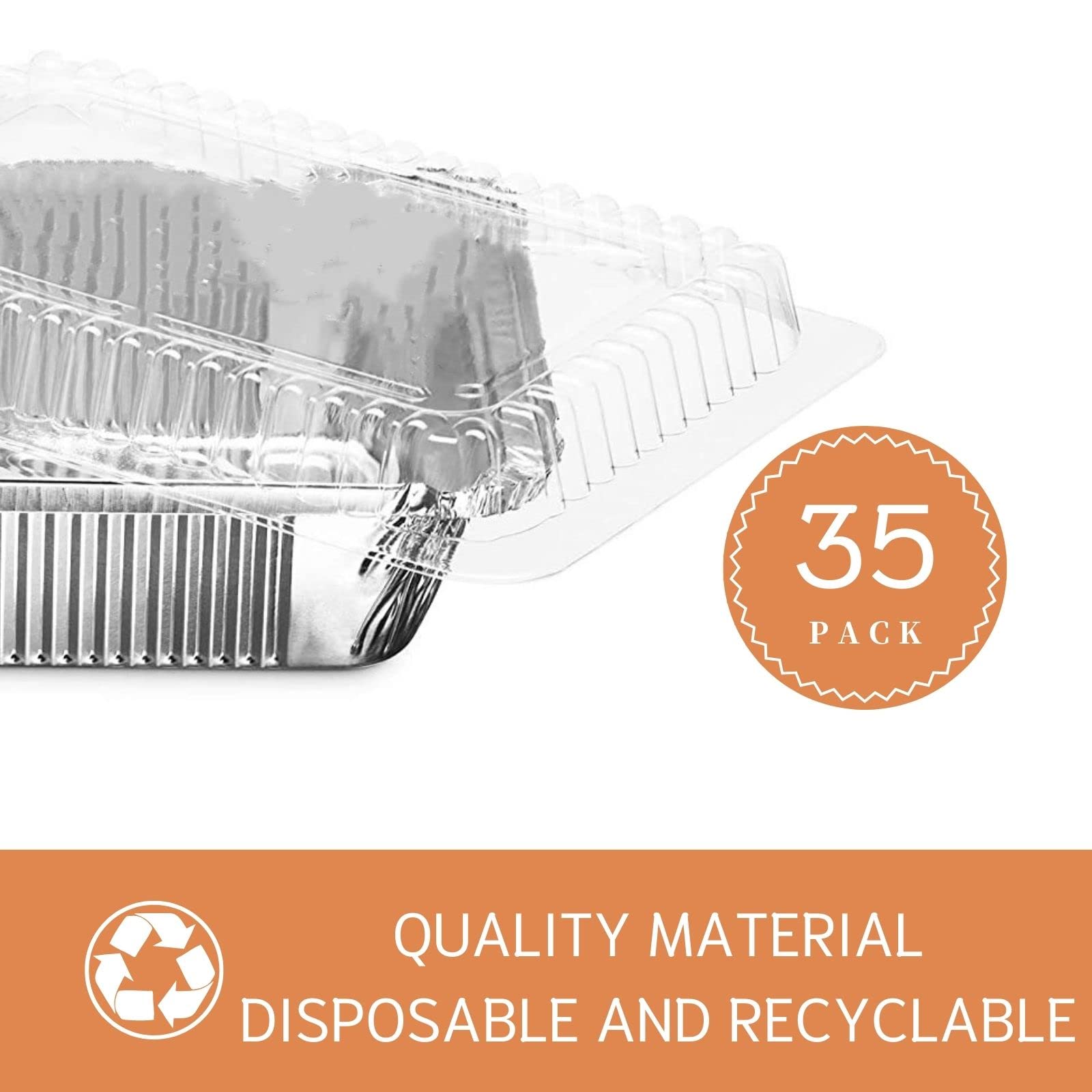 Findful Square Aluminum Baking Pans With Clear Plastic Lids (35-Pack, 8X8   ) - Disposable Takeout Pans - Foil Food Containers F