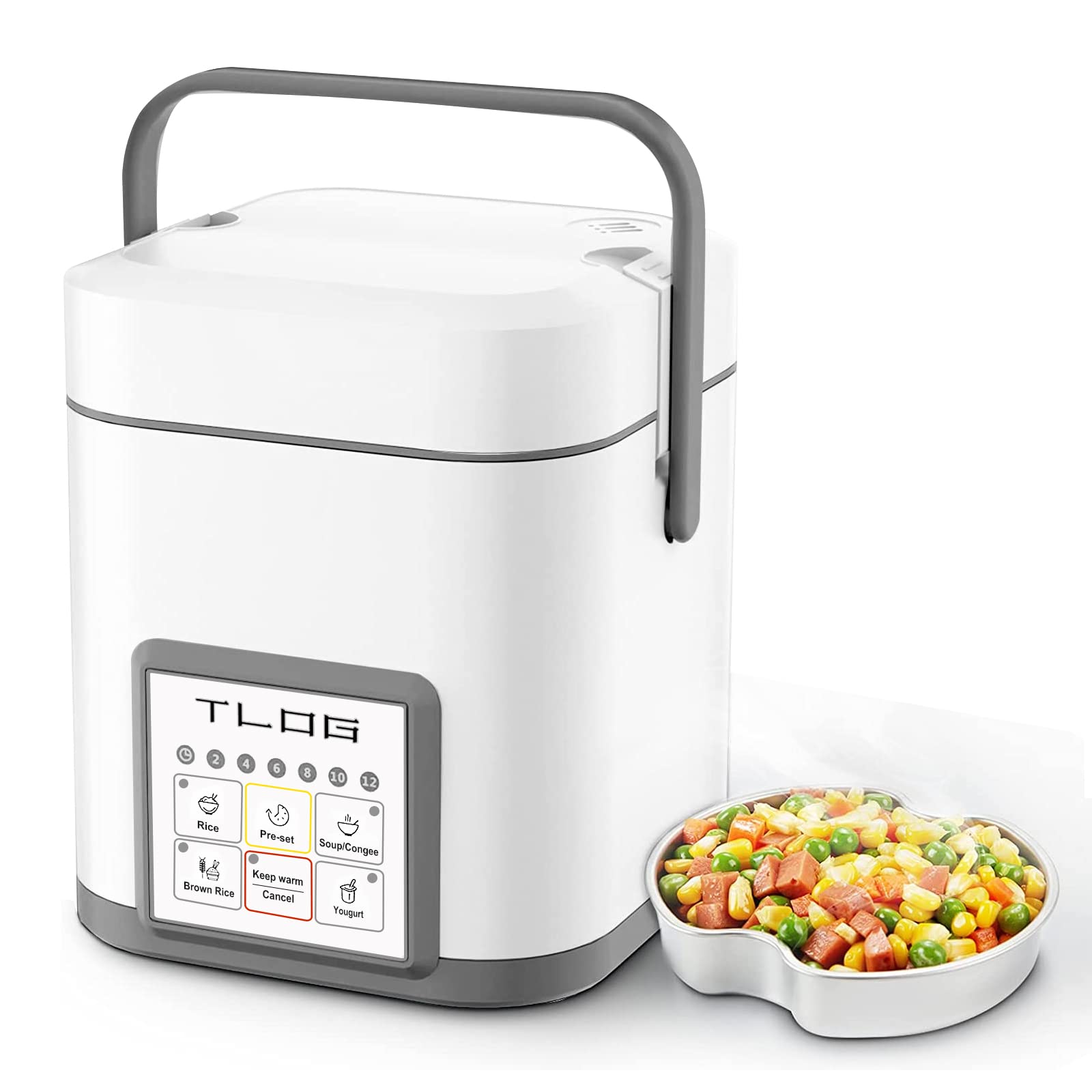 TLOG Mini Rice Cooker 2.5 Cups Uncooked, Healthy Ceramic Coating Portable Cooker, 1.2L Travel Small for 1-3 People, Personal mak