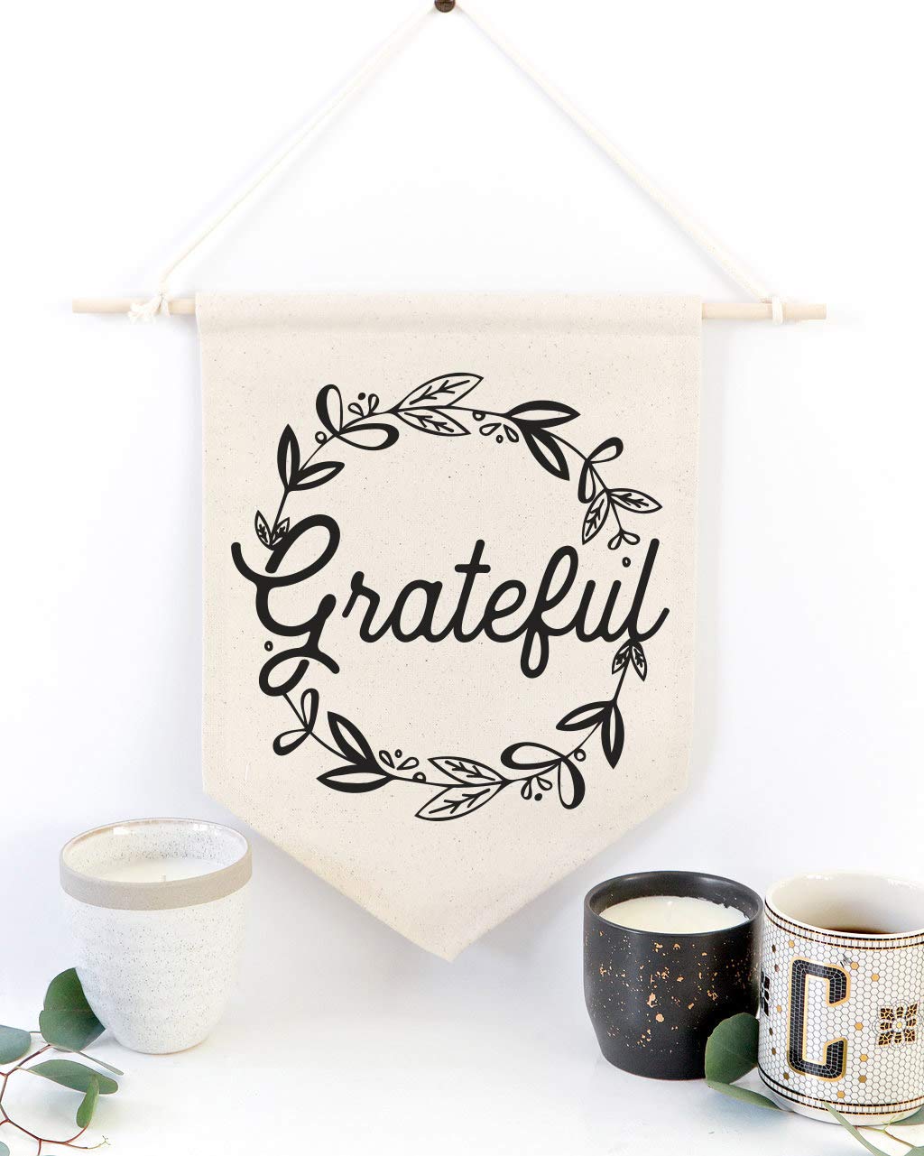 The Cotton & Canvas Co. Grateful Hanging Wall Canvas Banner, Thanksgiving, Autumn And Fall Decor