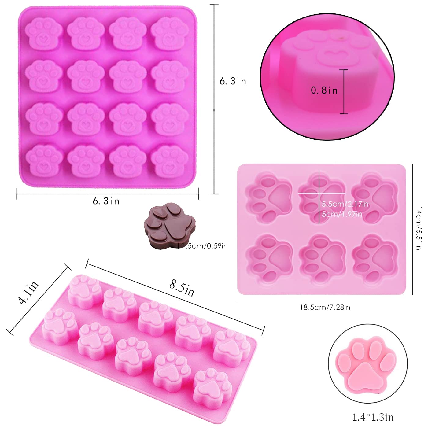Set Of 6, 3 Packs Silicone Molds Puppy Dog Paw(4 Cavity,10 Cavity,16 Cavity) And 3 Packs Stainless Steel Bone Cookie Cutter,For