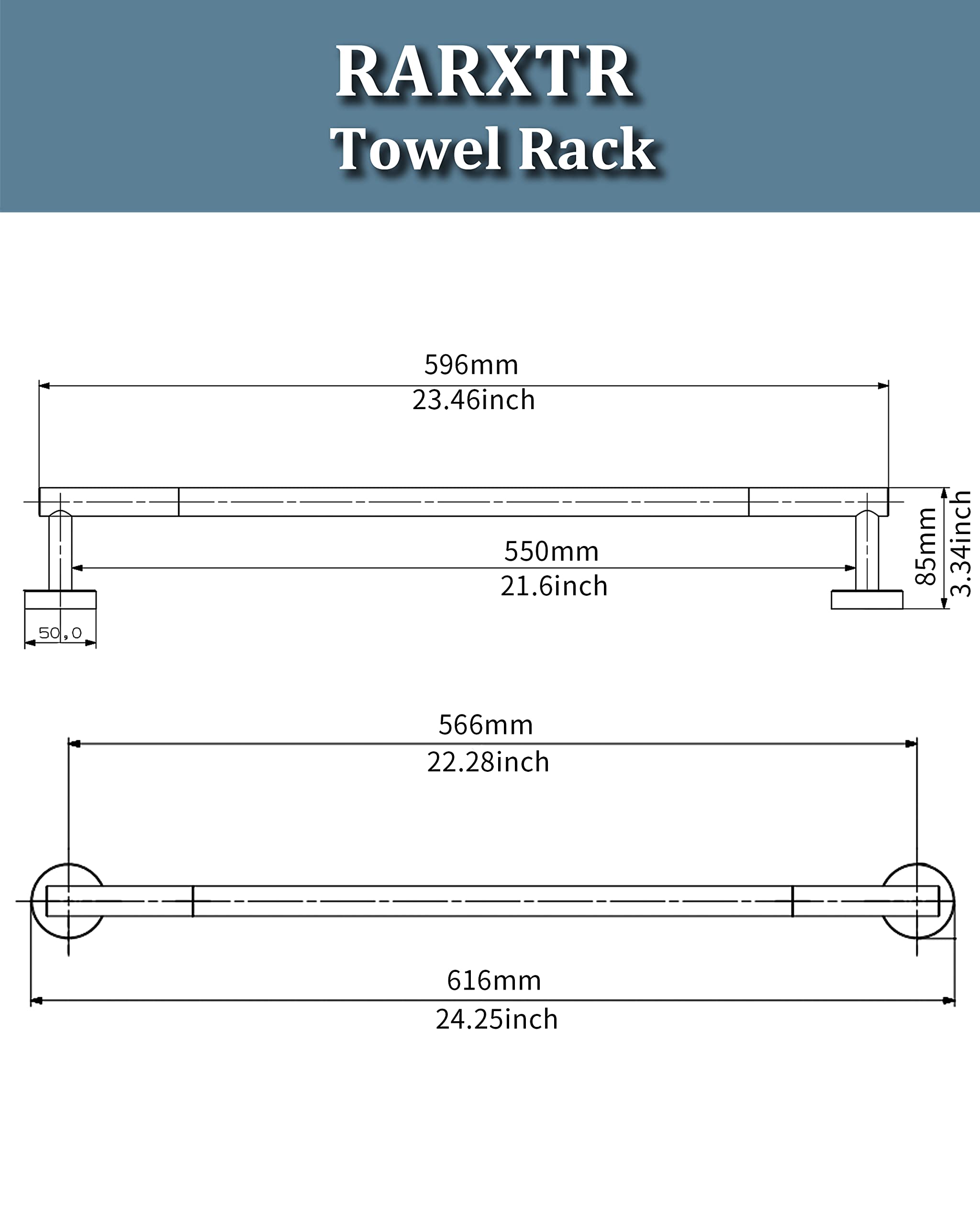 Rarxtr 24 Inch Brushed Towel Bar Towel Rack For Bathroom Kitchen Hand Towel Holder Dish Cloths Hanger Sus304 Stainless Steel Rus