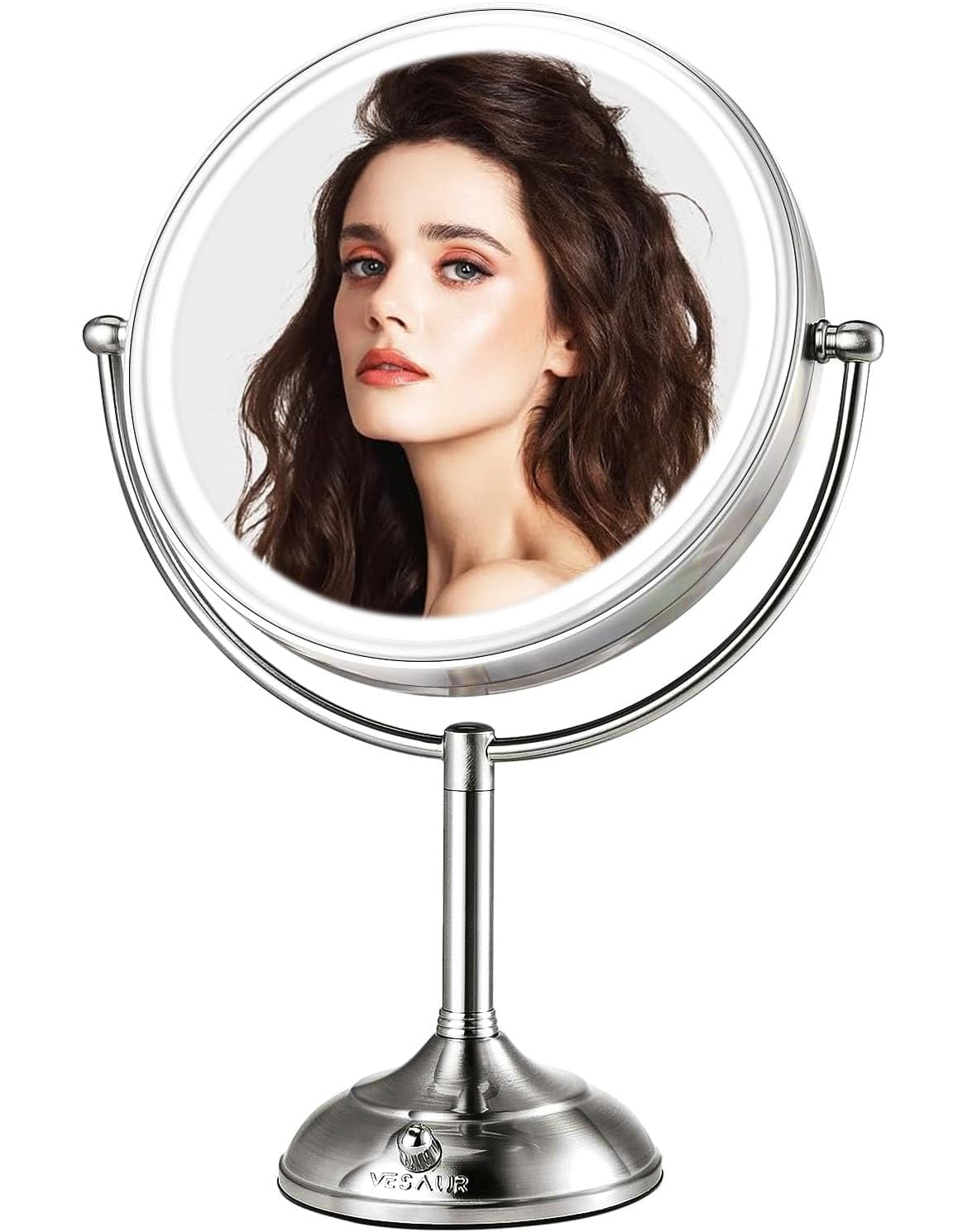 Vesaur 10'' Large And 17'' Tall Lighted Makeup Mirror, Double Sided 1X 5X Magnifying Mirror With Lights, 3 Colors Dimmable Light