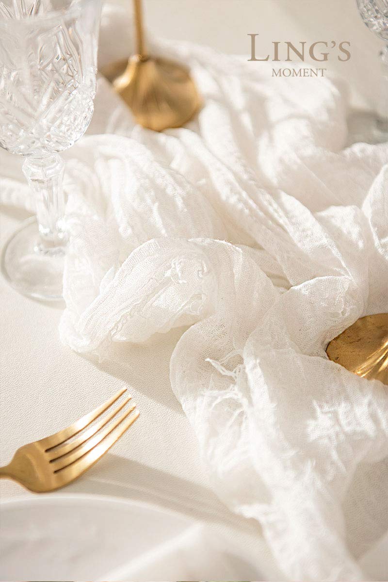Ling'S Moment 10Ft X 35'' Wide Brilliant White Gauze Semi-Sheer Table Runner Cheesecloth Tablecloth For Wedding Party Bridal Sho