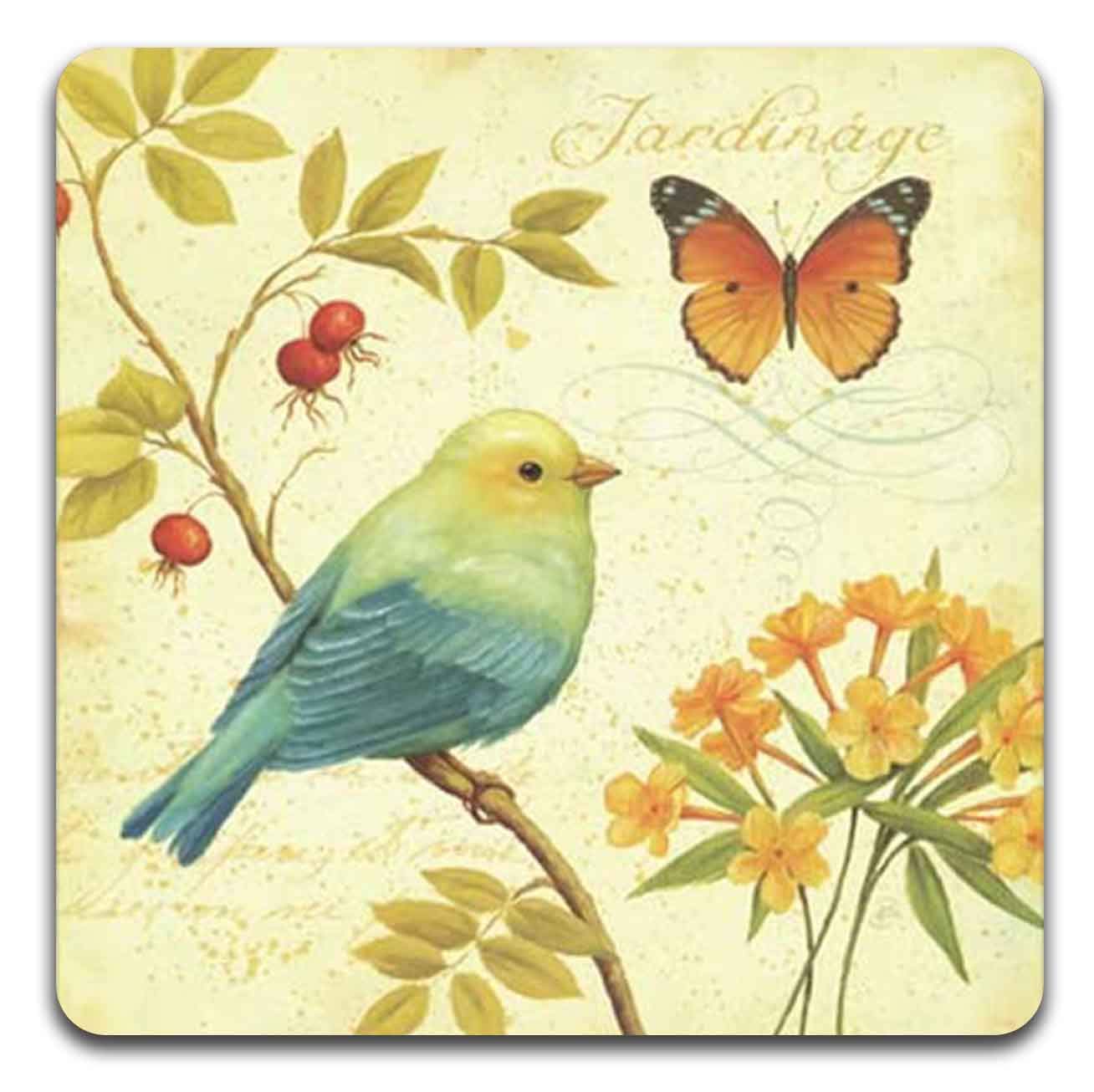Bird And Butterfly Square Coaster Set - Made Of Recycled Rubber - Set Of 4