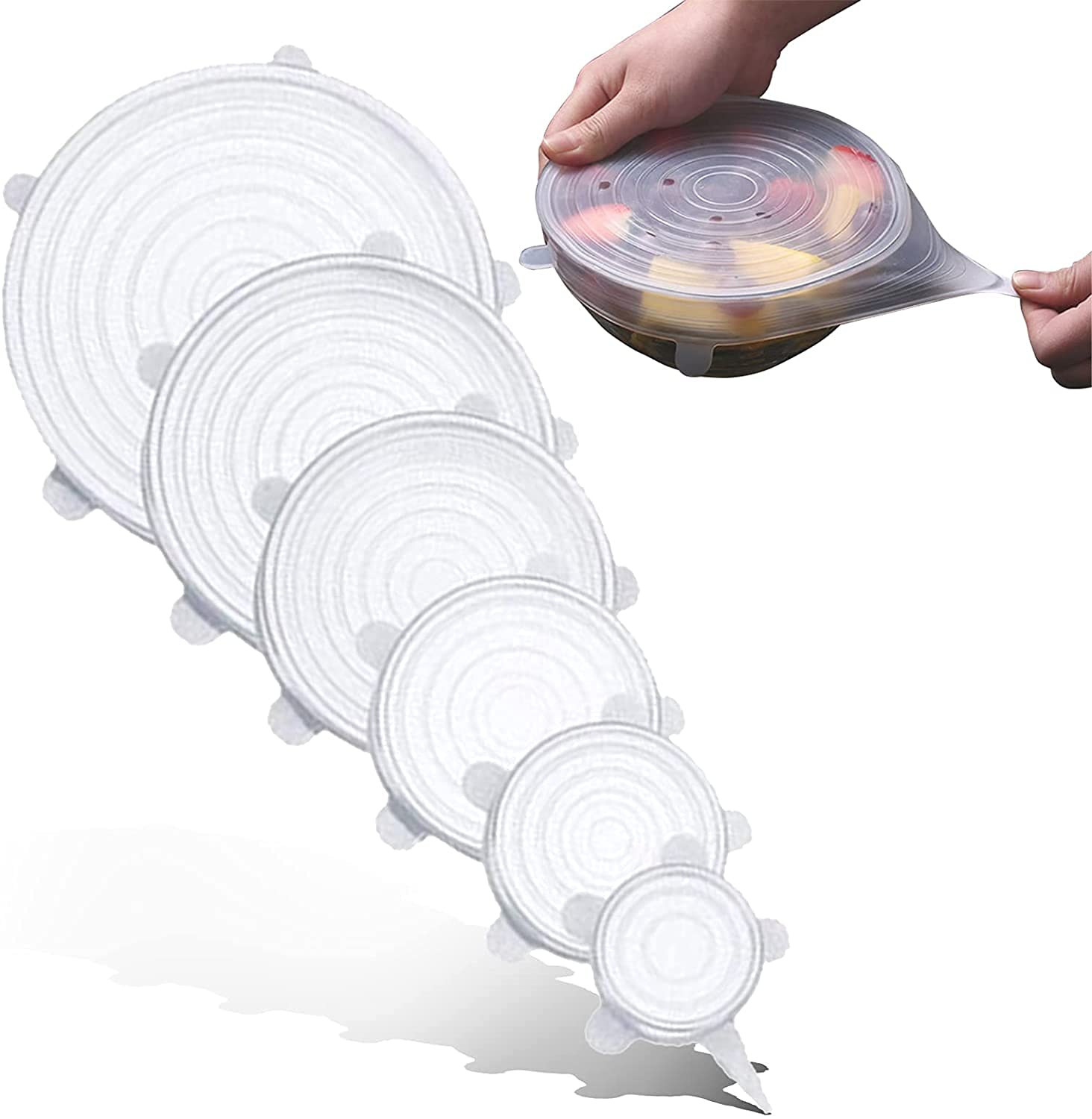 Laavin Mart Silicone Lids Cover, Multi Size Reusable Durable Food Bowl Cover Expandable FreshKeeping Cover (Pack of 6, White)