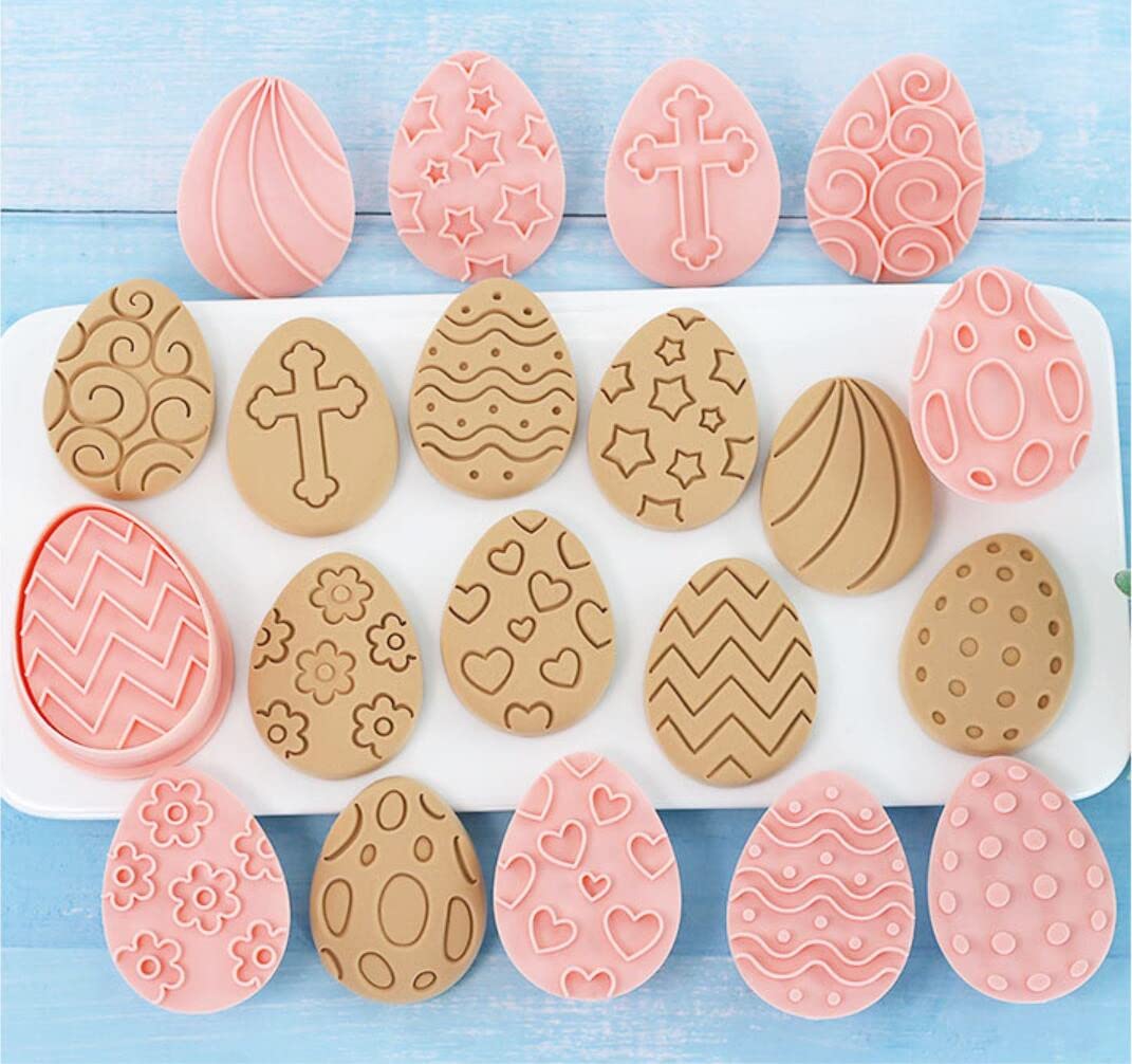 10 Pieces Cute Easter Egg Cookie Cutters Plastic Cookie Stamps Cookie Mould Press Easter Cookie Mould Set Baking Kitchen Tools(E