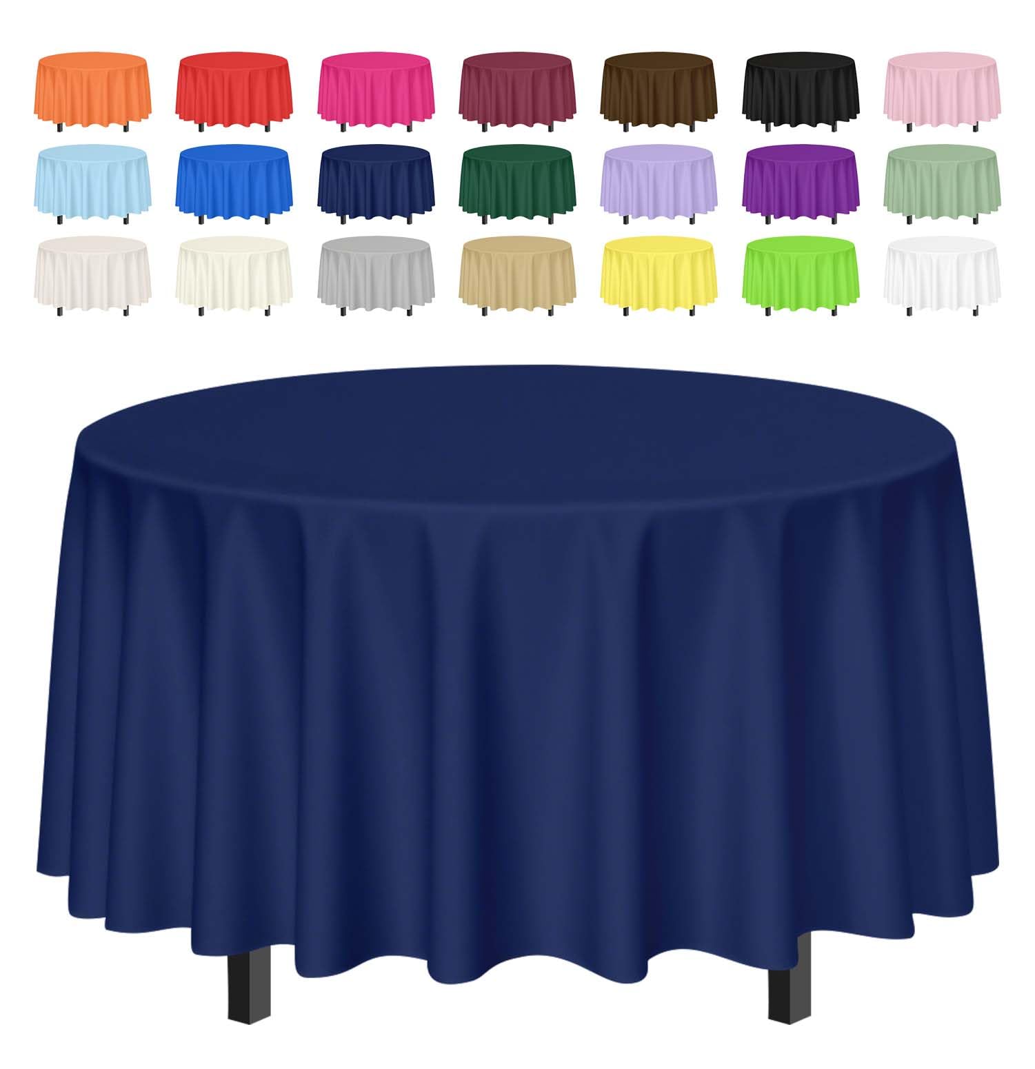 SietDESEO 3 Pack Navy Blue Tablecloth Round 84 x 84 Plastic Table Cover Waterproof Navy Blue Table Cloth Disposable for Wedding 