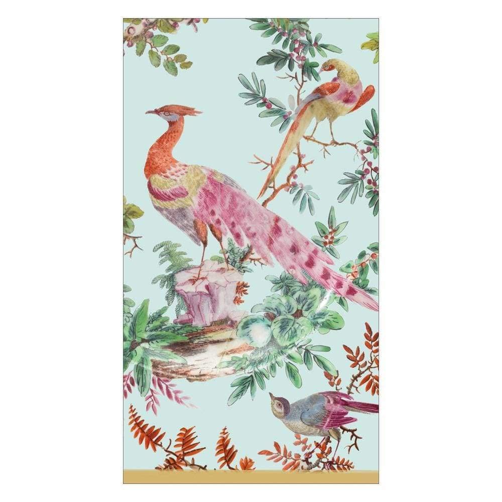 Caspari Chelsea Birds Paper Guest Towel Napkins In Celadon - Two Packs Of 15