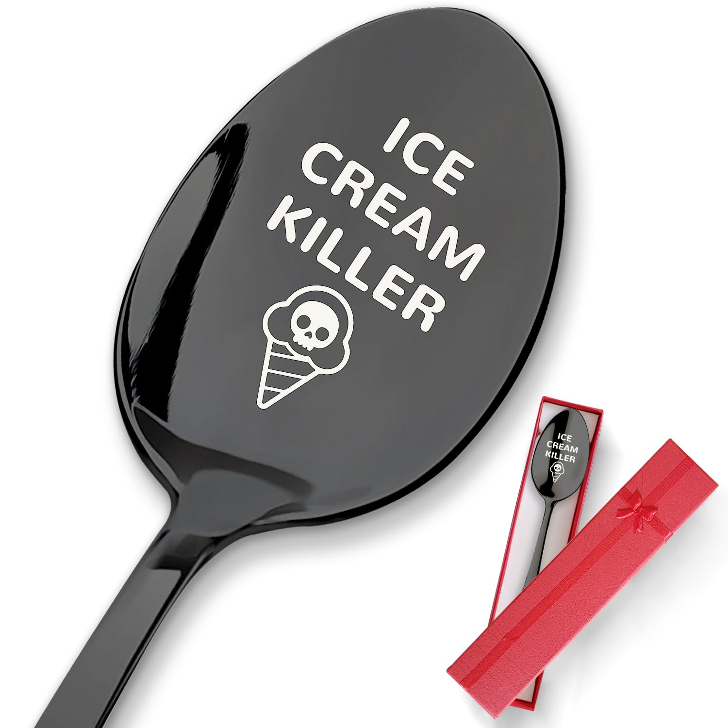 Pzjiean Ice Cream Killer Black Engraved Stainless Steel Spoon, Funny Ice Cream Spoon Coffee Spoon Dessert Spoon Gifts For Ice Cr