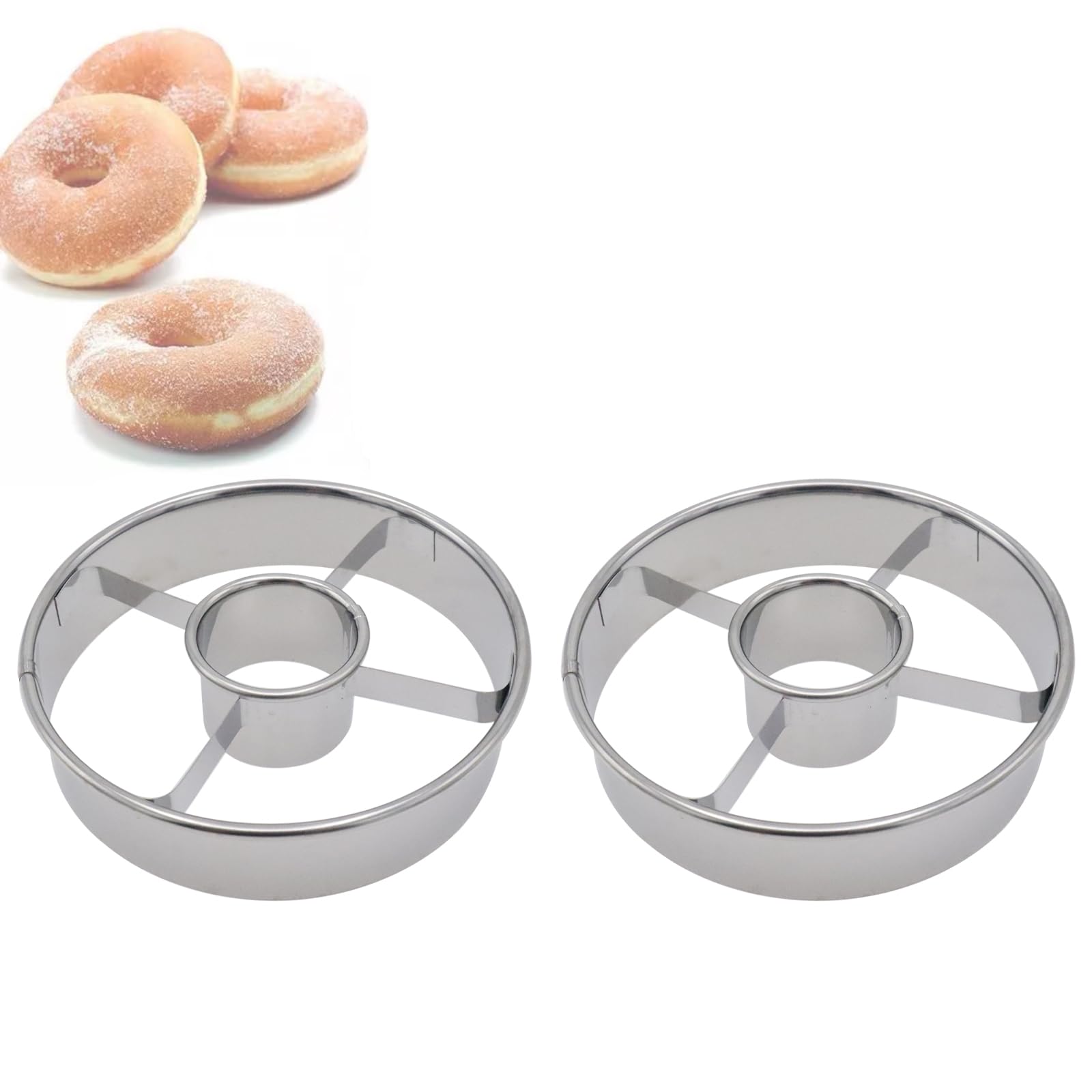 Joyangy 2 Pack Stainless Steel Donut Cutter, 3.86 Inch Doughnut Cutters Mold, Professional Baking Tool for Making Perfect Donuts