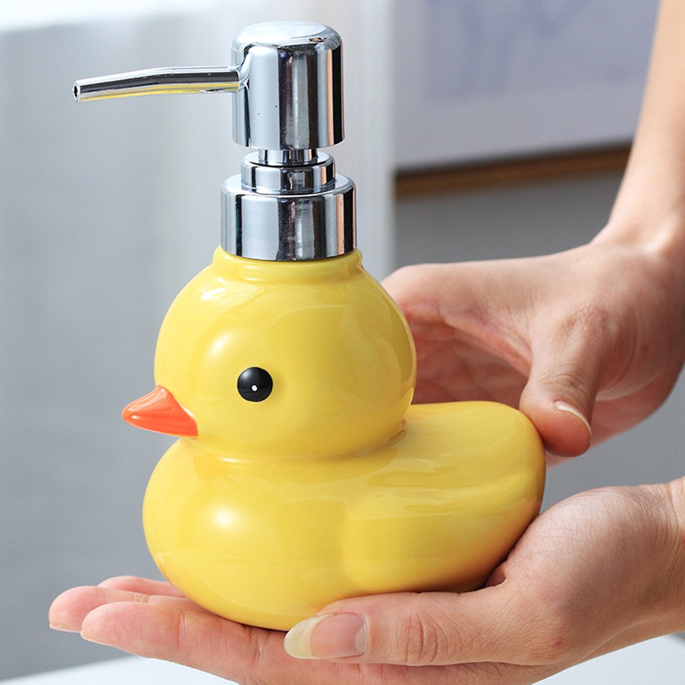 123Arts Ceramics Duck Soap Dispenser with Stainless Pump Soap Bottle or Lotion Bottle Home Decoration
