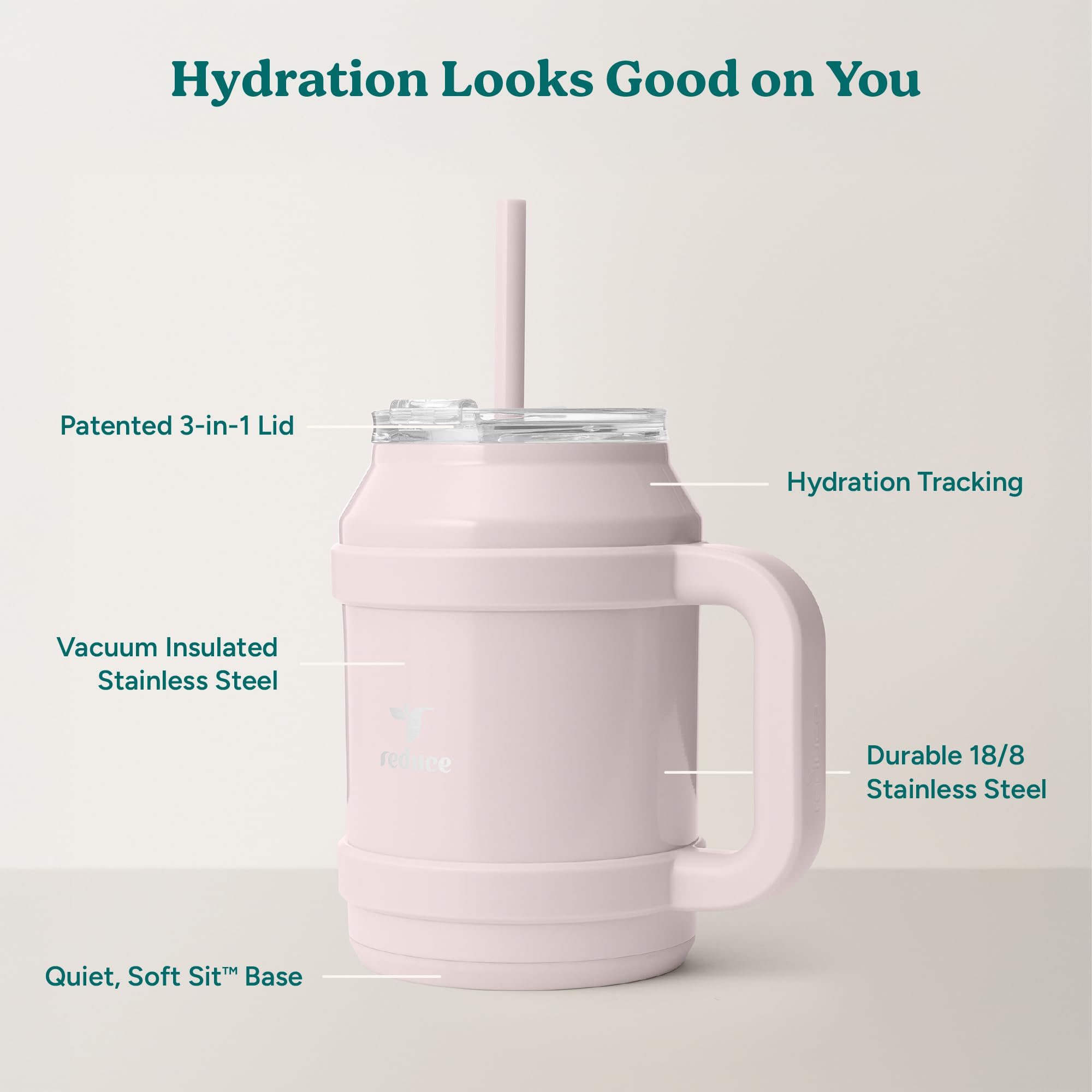 REDUCE 50 oz Reusable Stainless Steel Water Tumbler - Double-Wall Insulation, Ergonomic Handle, BPA-Free, Cotton