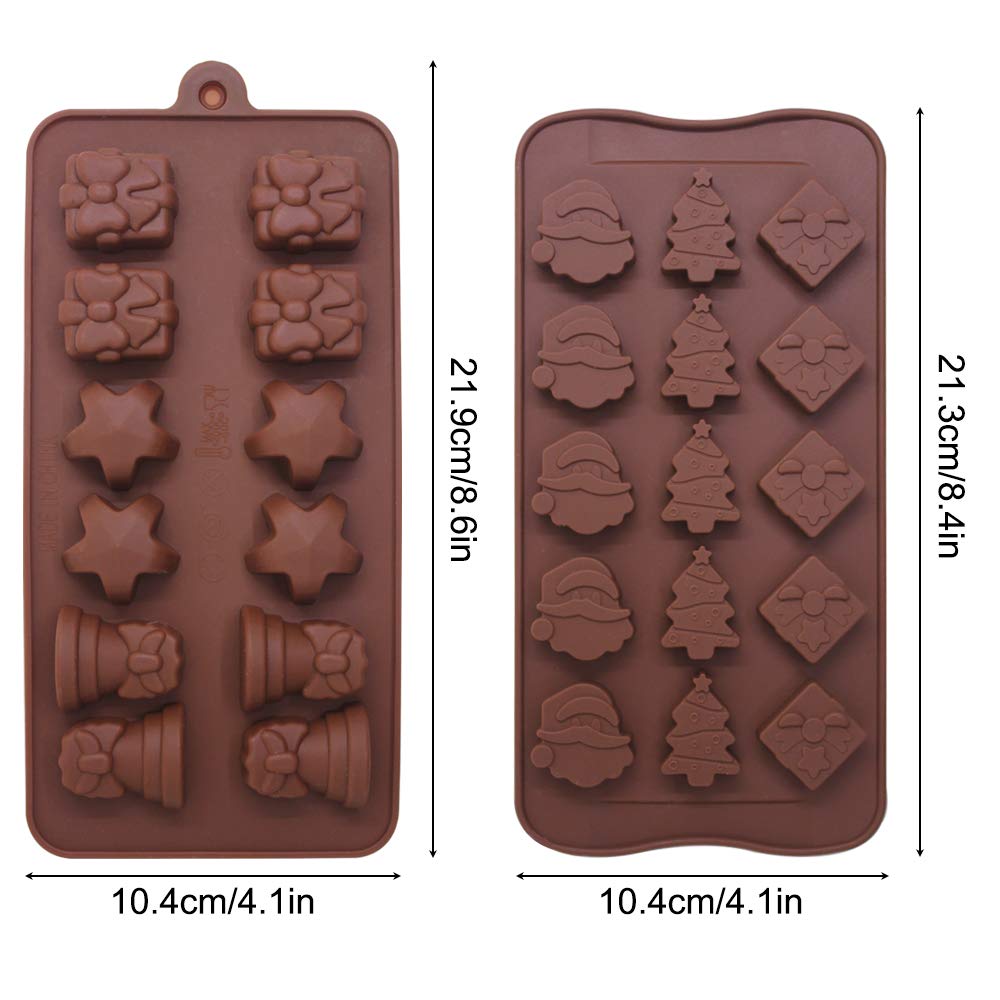 4 Pack Christmas Candy Molds Trays, Yucool Silicone Baking Chocolate Jelly Molds With Shapes Of Snowman,Socks,Candy Stick,Gift B
