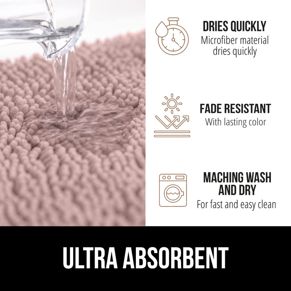 Gorilla Grip Bath Rug  44x26  Thick Soft Absorbent Chenille Rubber Backing Bathroom Rugs  Microfiber Dries Quickly  Shaggy Machine Washable Mats  Plush Durable Rug  Bathtub and Shower Floor Dusty Rose
