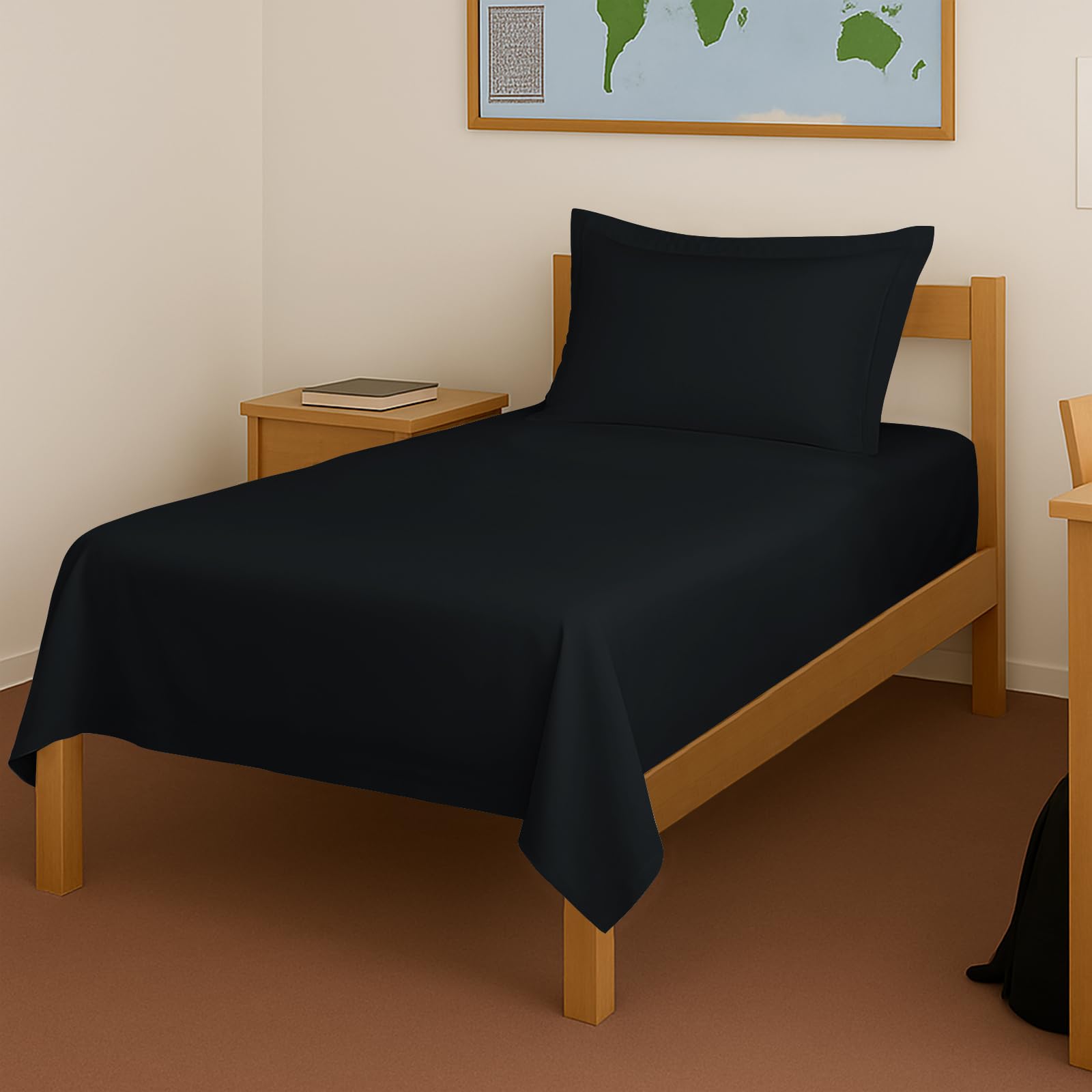 Pizuna 100% Cotton Cotton Bedsheet Single Black, 400 Thread Count Long Staple Combed Cotton Flat Bedsheets 60 X100 Inches With 1