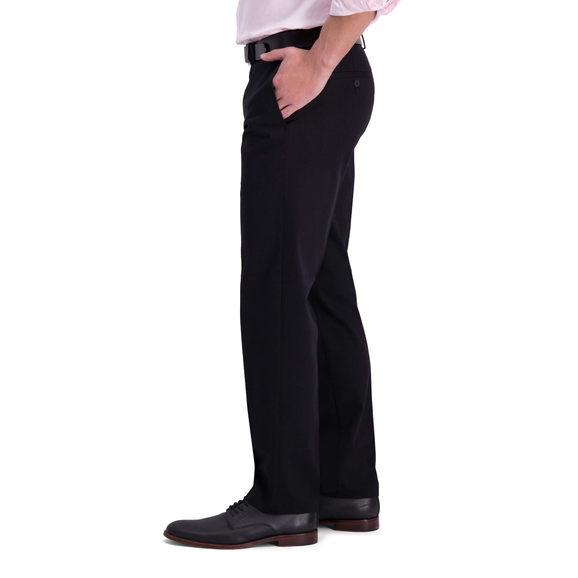Haggar Mens Iron Free Premium Khaki Straight Fit Flat Front Flex Waist Casual Pant, Black, 36 X 32