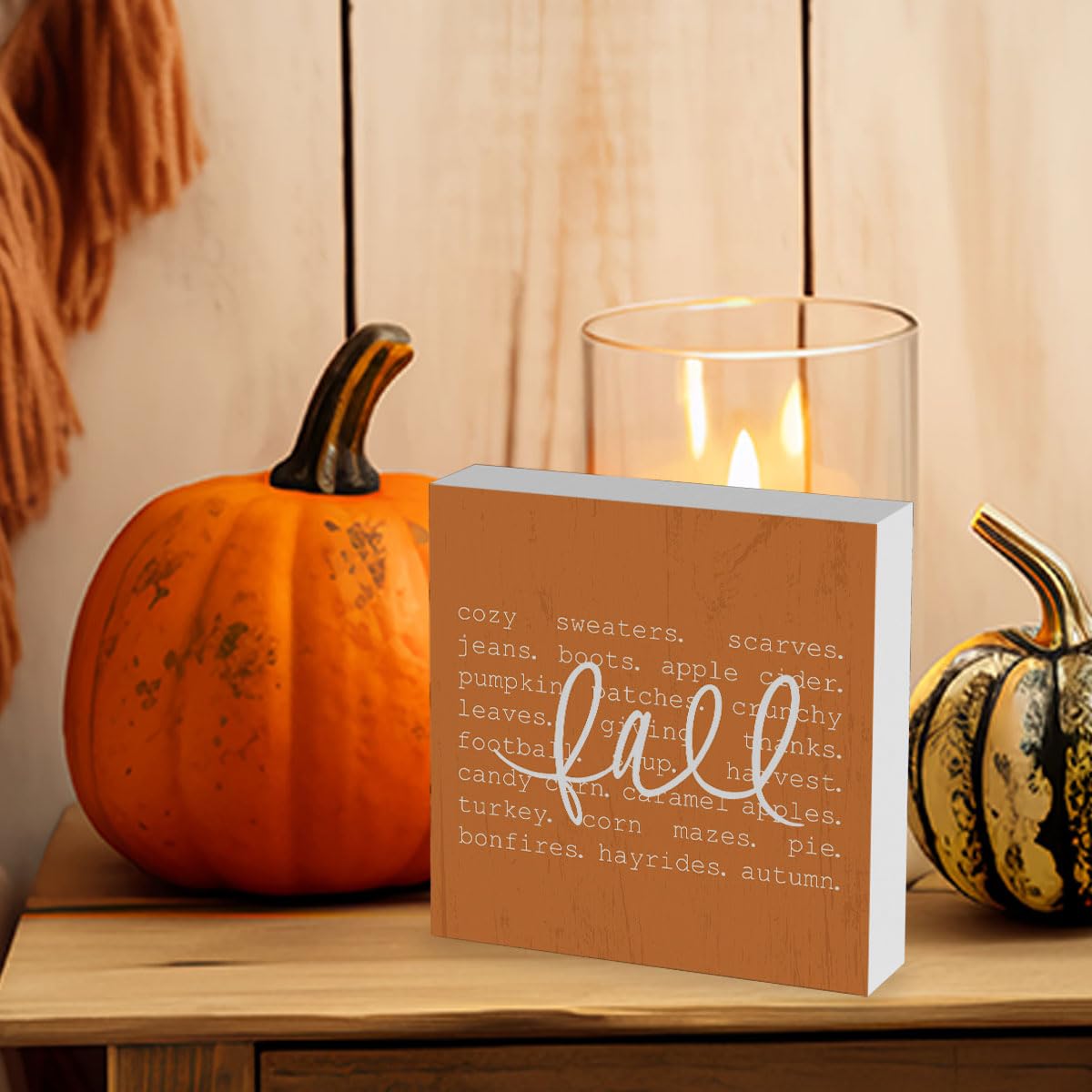 Fall Signs Fall Decorations for Home Office Indoor Fall Desk Decor for Bathroom Bedroom Autumn Thansgiving Decor 5 x 5 Inches
