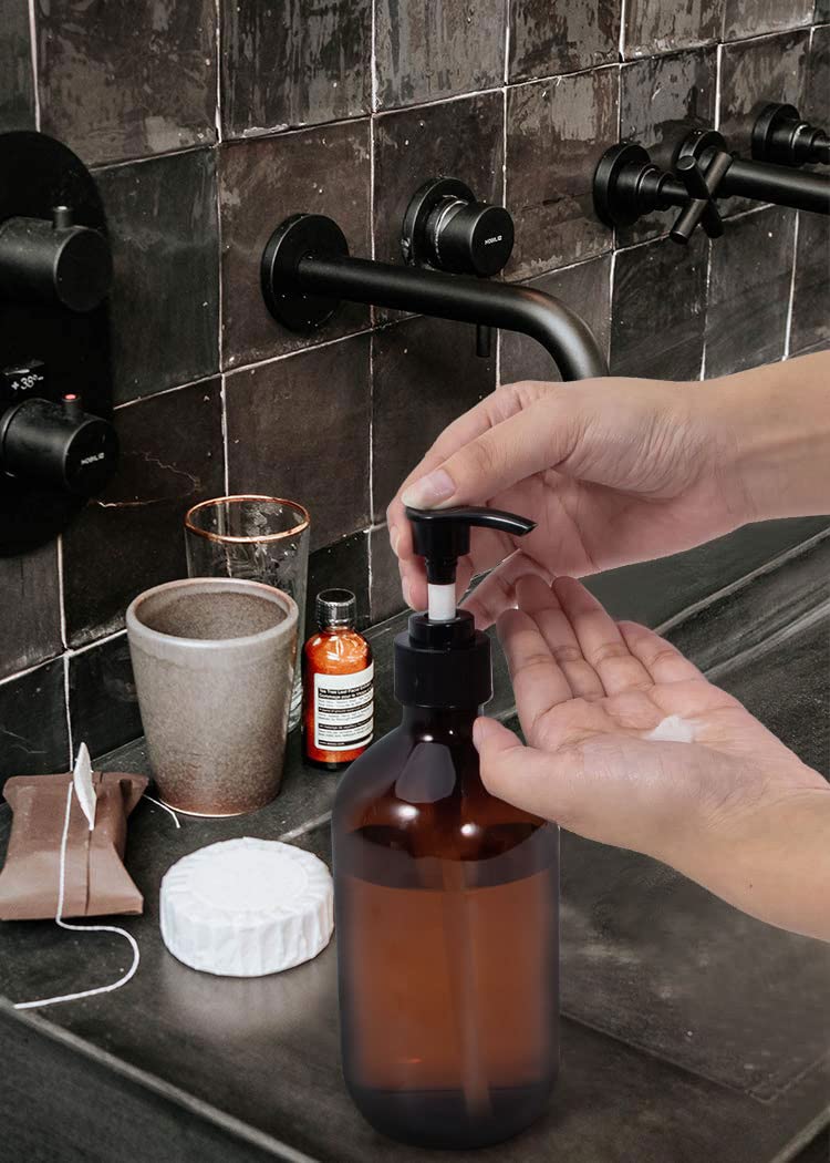 sdoot Shampoo Bottles with Pump  17oz Refillable Amber Plastic Pump Dispenser Bottle for Soap Shampoo Conditioner  2 Pack