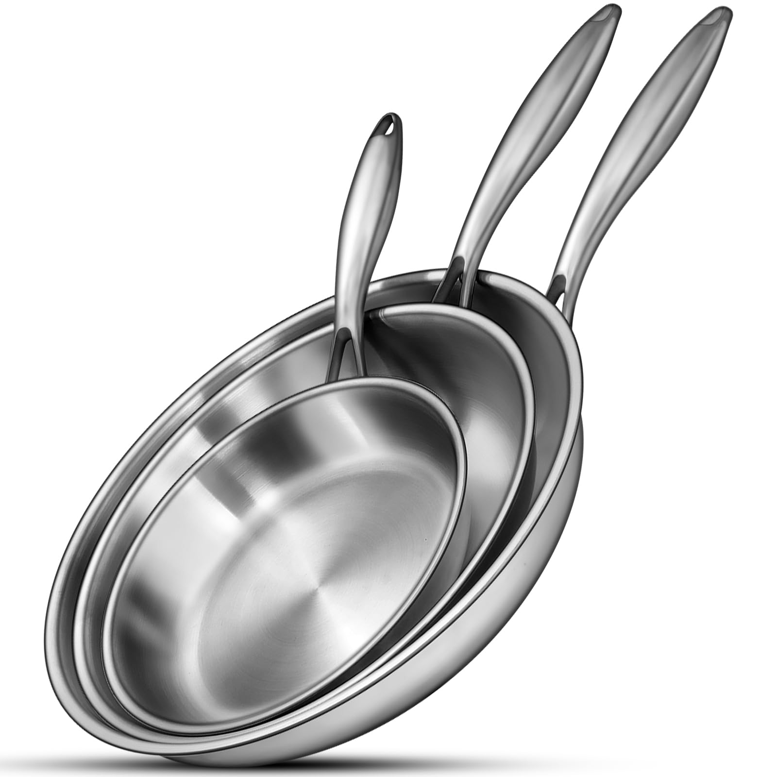 EWFEN Tri-Ply Stainless Steel Frying Pans Set, 8   /10   /12    Cooking pans, PFOA&PTFE Free Skillet, Induction Cooking Pan, Dis