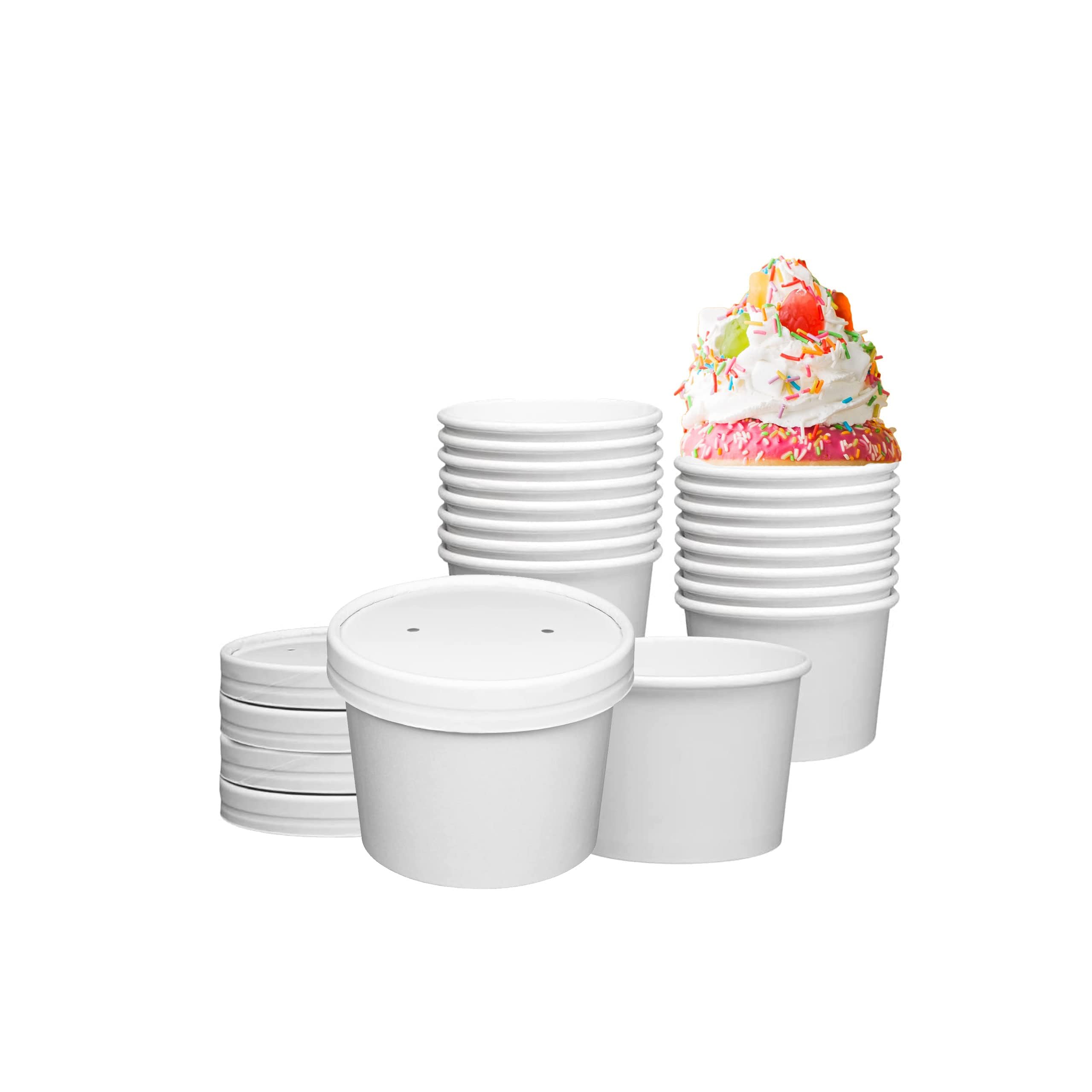 DHG PROFESSIONAL 250 Sets White Paper Food Containers With Vented Lids, To Go Hot Soup Bowls, Disposable Ice Cream Cups (12oz)