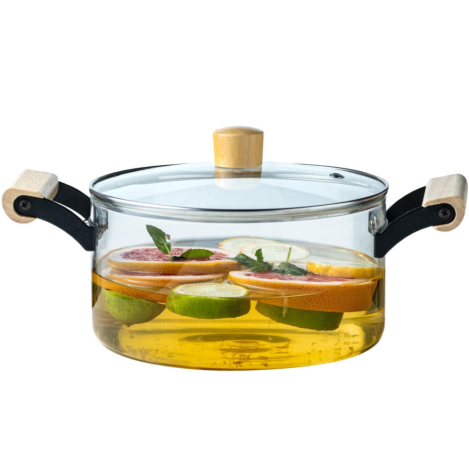 Clear Glass Simmer Pot, 2.5L/85oz Glass Pots for Cooking on Stove, Glass Cooking Pot with Lid, Heatresistant Borosilicate Glass