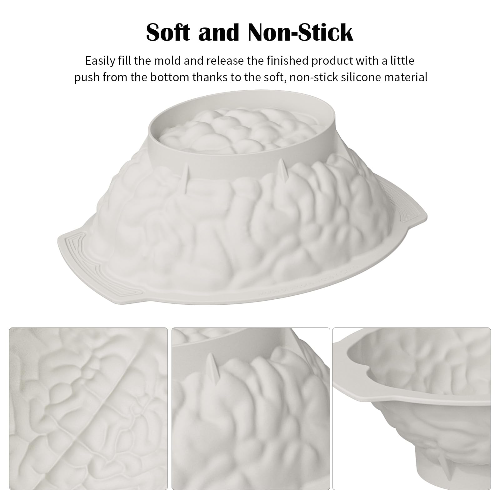 Silicone Brain Mold - White Realistic Human Brain Cake Mold,Large Volume With Support Base,Thicken Organs Mould For Halloween Fo