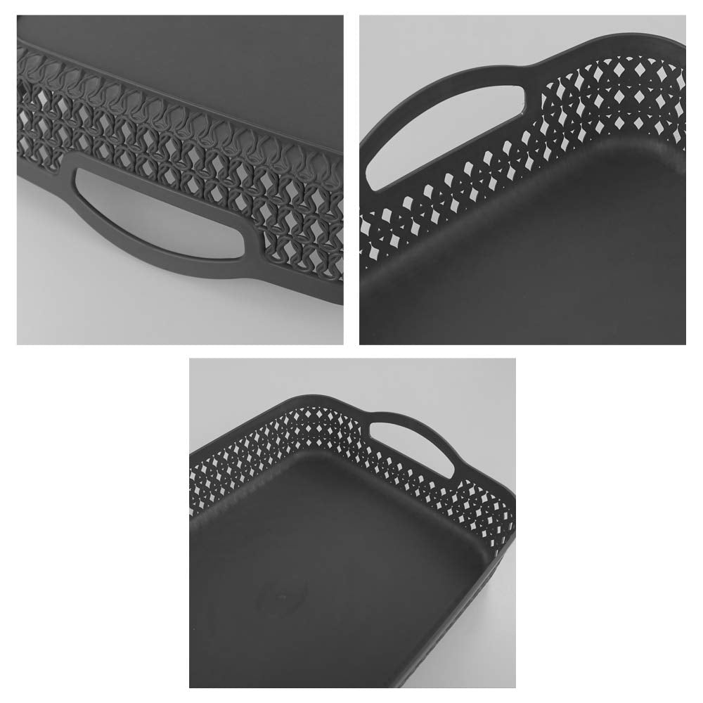 Zerdyne 6 Packs Large Plastic Storage Basket Tray With Handle, Gray